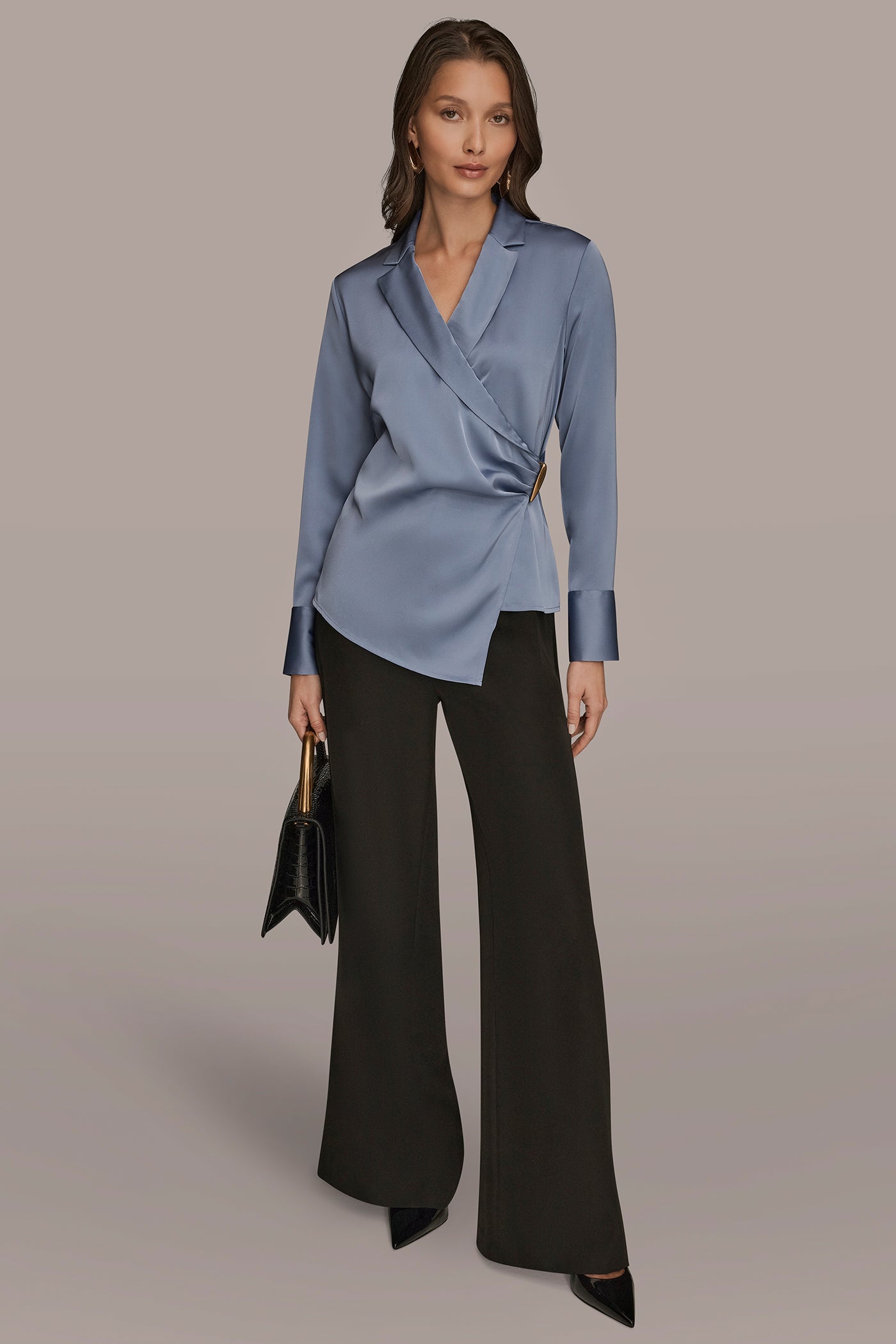 ASYMMETRIC WRAP-EFFECT BUTTON-EMBELLISHED SATIN BLOUSE VIEW 6 | Tops ASYMMETRIC WRAP-EFFECT BUTTON-EMBELLISHED SATIN BLOUSE VIEW 6 | Tops