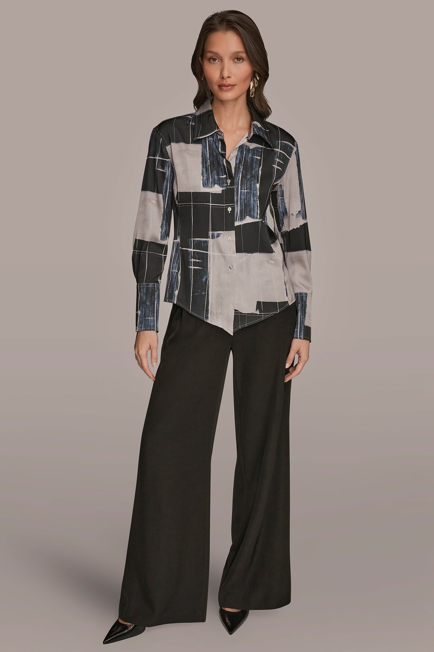 ABSTRACT PRINT HANDKERCHIEF HEM SATIN SHIRT VIEW 6 | Tops ABSTRACT PRINT HANDKERCHIEF HEM SATIN SHIRT VIEW 6 | Tops