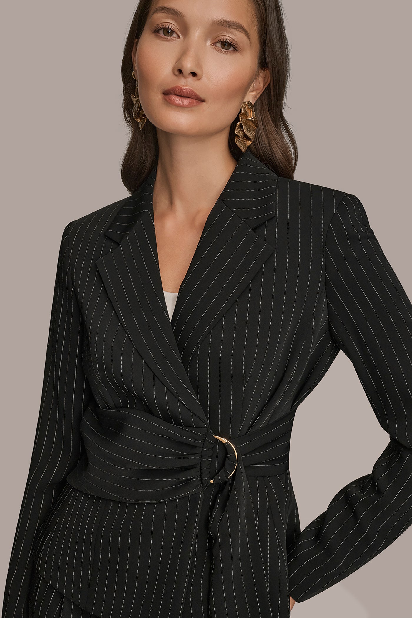 BELTED PINSTRIPED WRAP BLAZER VIEW 4 | Suits and Separates BELTED PINSTRIPED WRAP BLAZER VIEW 4 | Suits and Separates