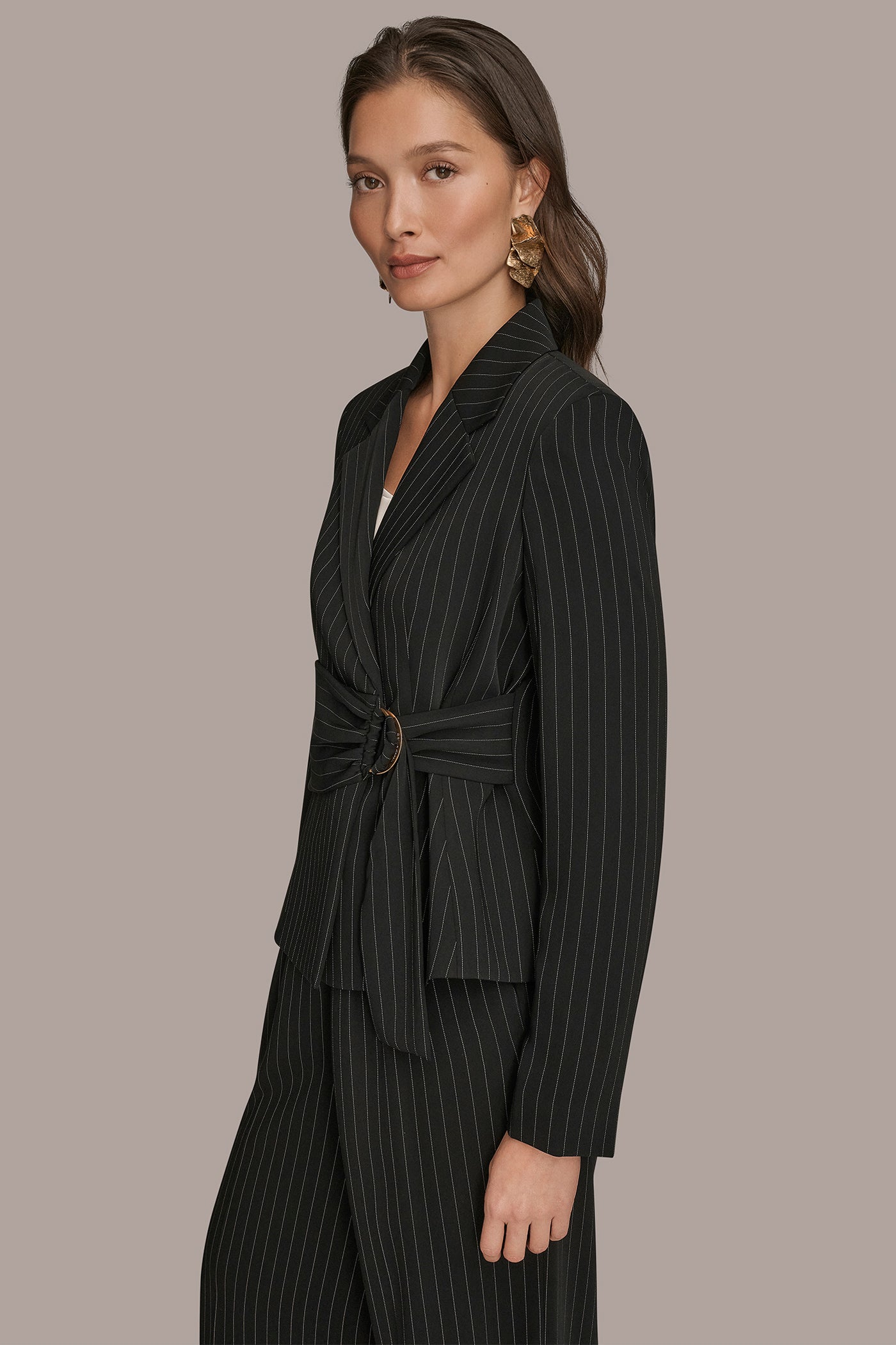 BELTED PINSTRIPED WRAP BLAZER VIEW 3 | Suits and Separates BELTED PINSTRIPED WRAP BLAZER VIEW 3 | Suits and Separates