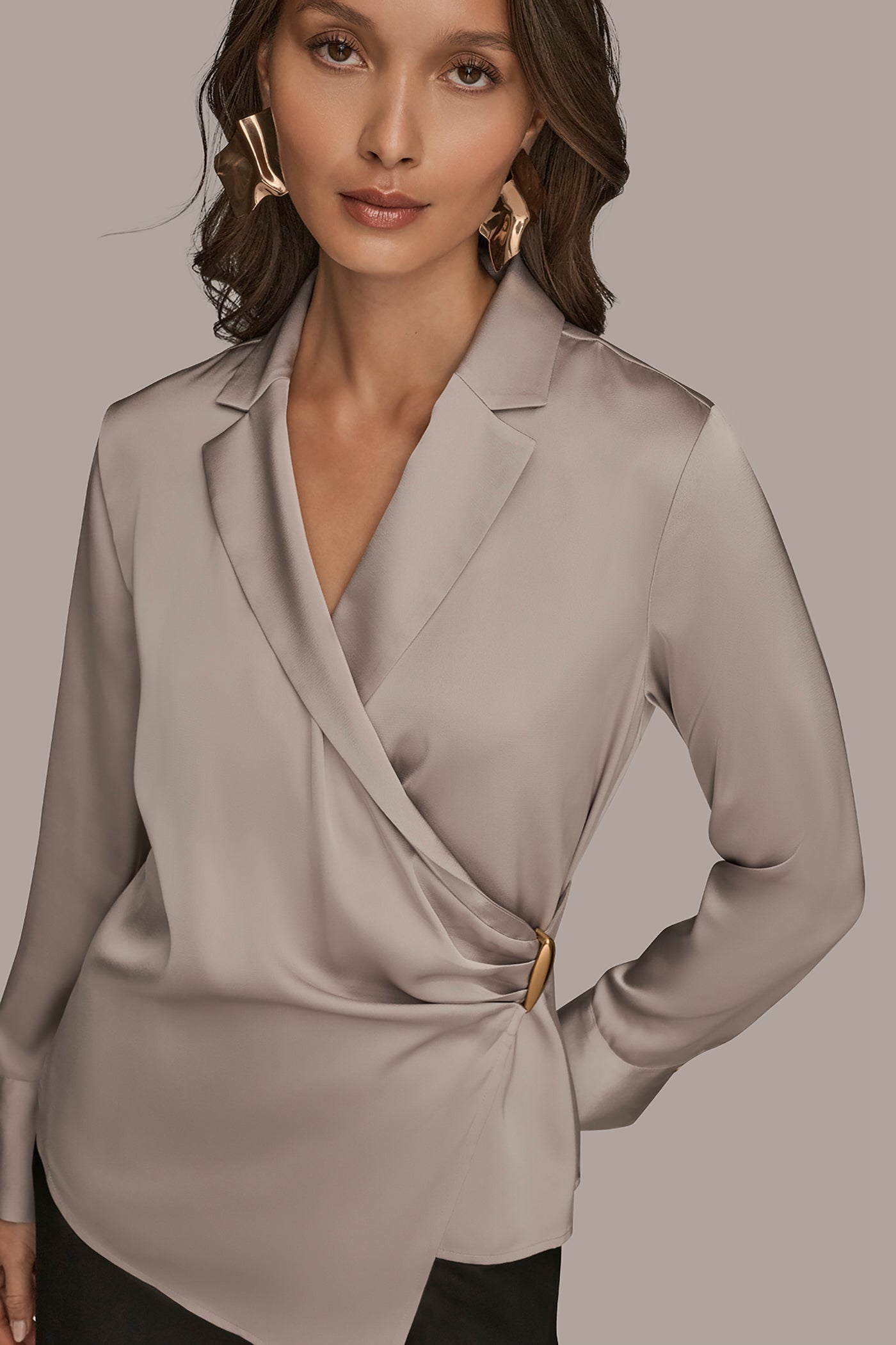 ASYMMETRIC WRAP-EFFECT BUTTON-EMBELLISHED SATIN BLOUSE VIEW 4 | Tops ASYMMETRIC WRAP-EFFECT BUTTON-EMBELLISHED SATIN BLOUSE VIEW 4 | Tops