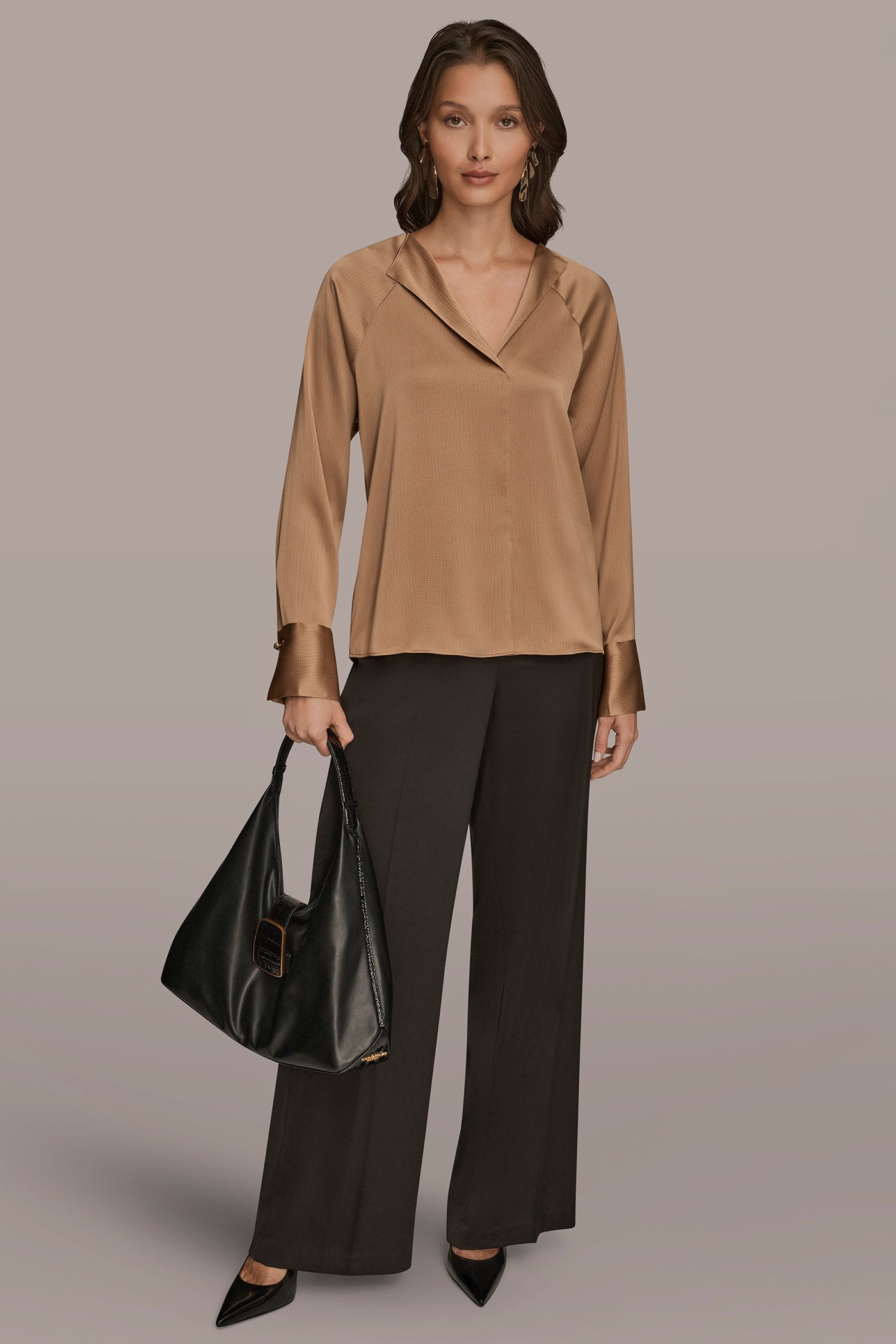 HAMMERED SATIN LONG SLEEVE V-NECK TOP VIEW 6 | Tops & Sweaters HAMMERED SATIN LONG SLEEVE V-NECK TOP VIEW 6 | Tops & Sweaters