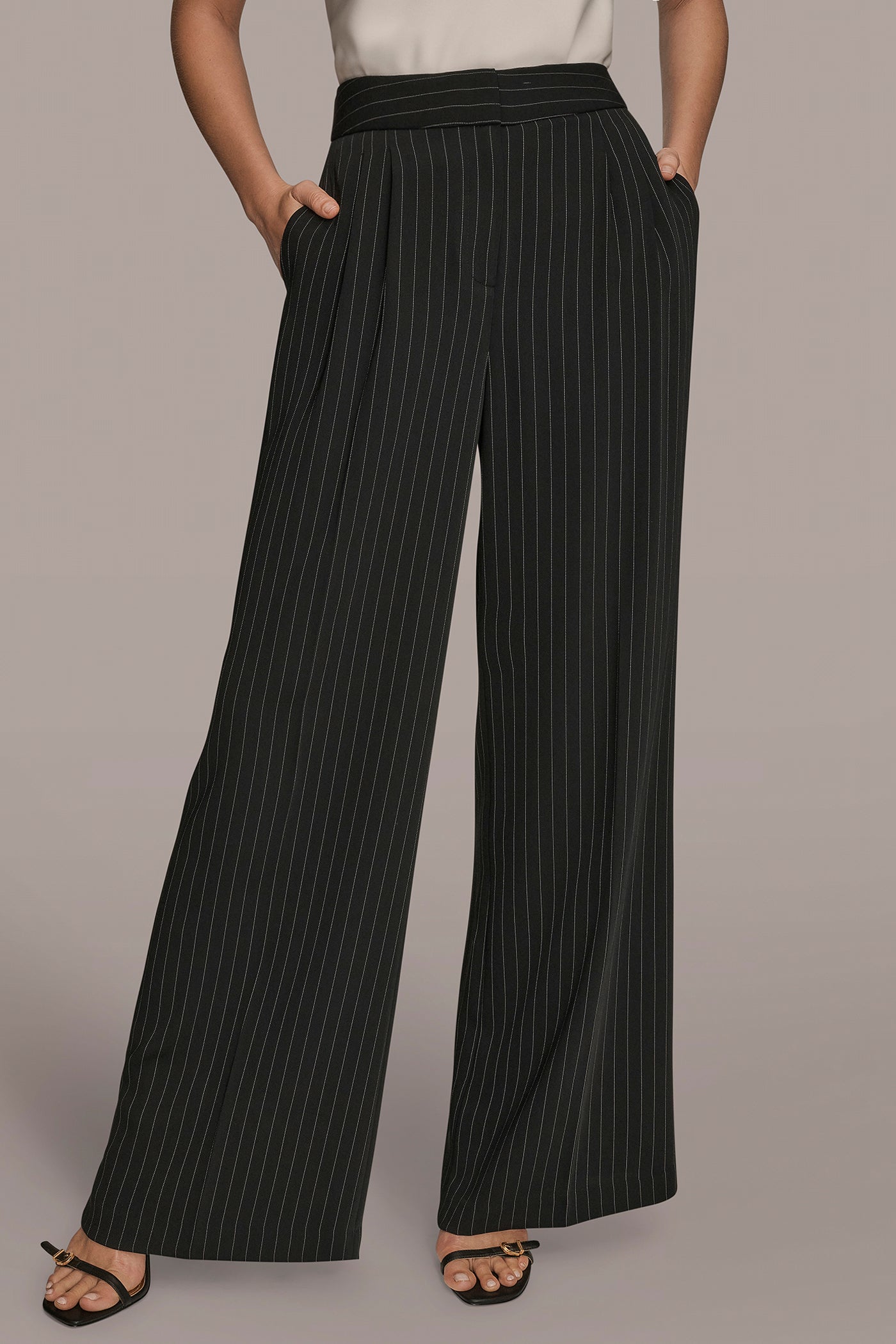 HIGH-RISE PINSTRIPED PLEATED WIDE-LEG PANT | View 1 | Suits and Separates HIGH-RISE PINSTRIPED PLEATED WIDE-LEG PANT | View 1 | Suits and Separates