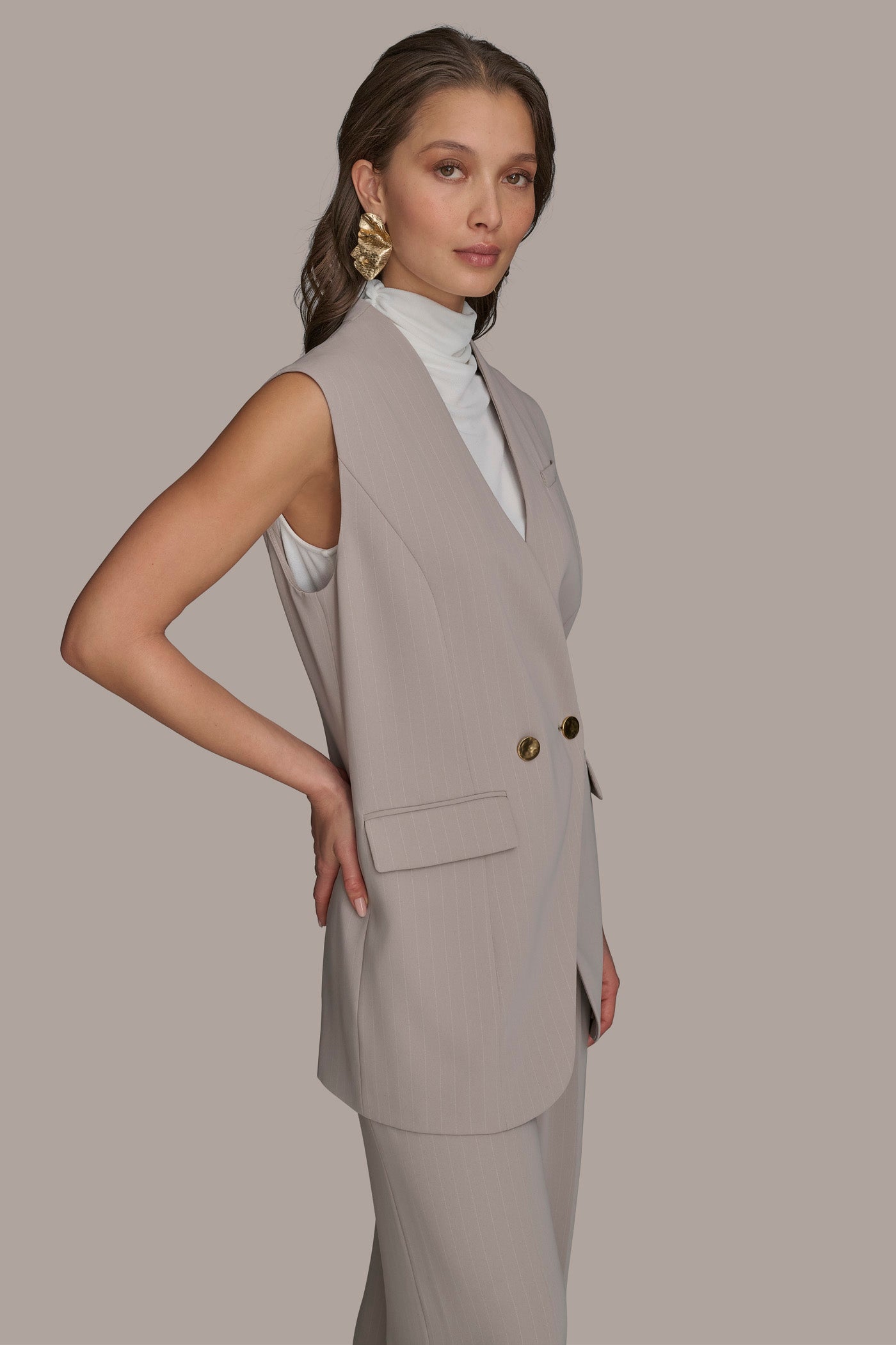 PINSTRIPE DOUBLE BREASTED VEST VIEW 3 | Suits and Separates PINSTRIPE DOUBLE BREASTED VEST VIEW 3 | Suits and Separates