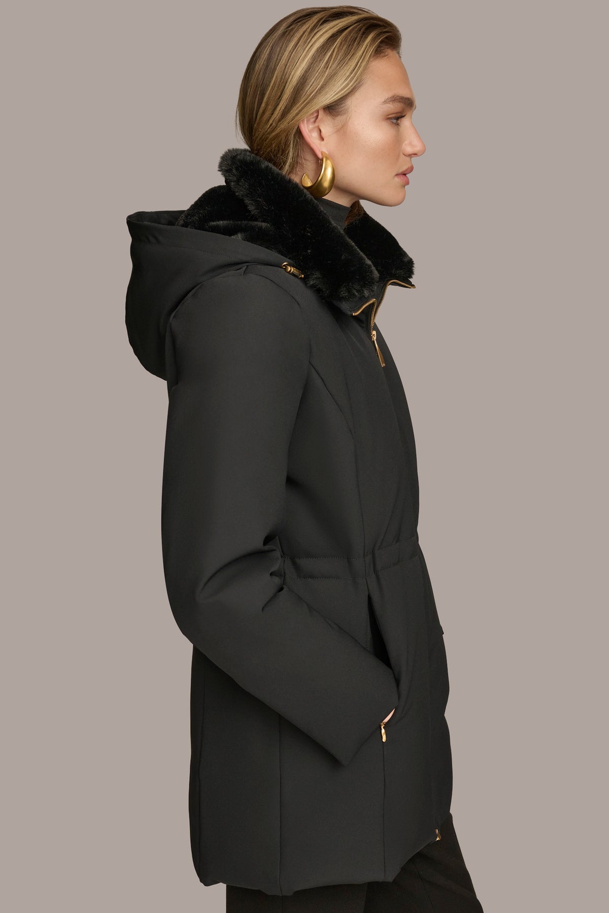 Faux Fur Lined Puffer | Short Puffer | Donna Karan