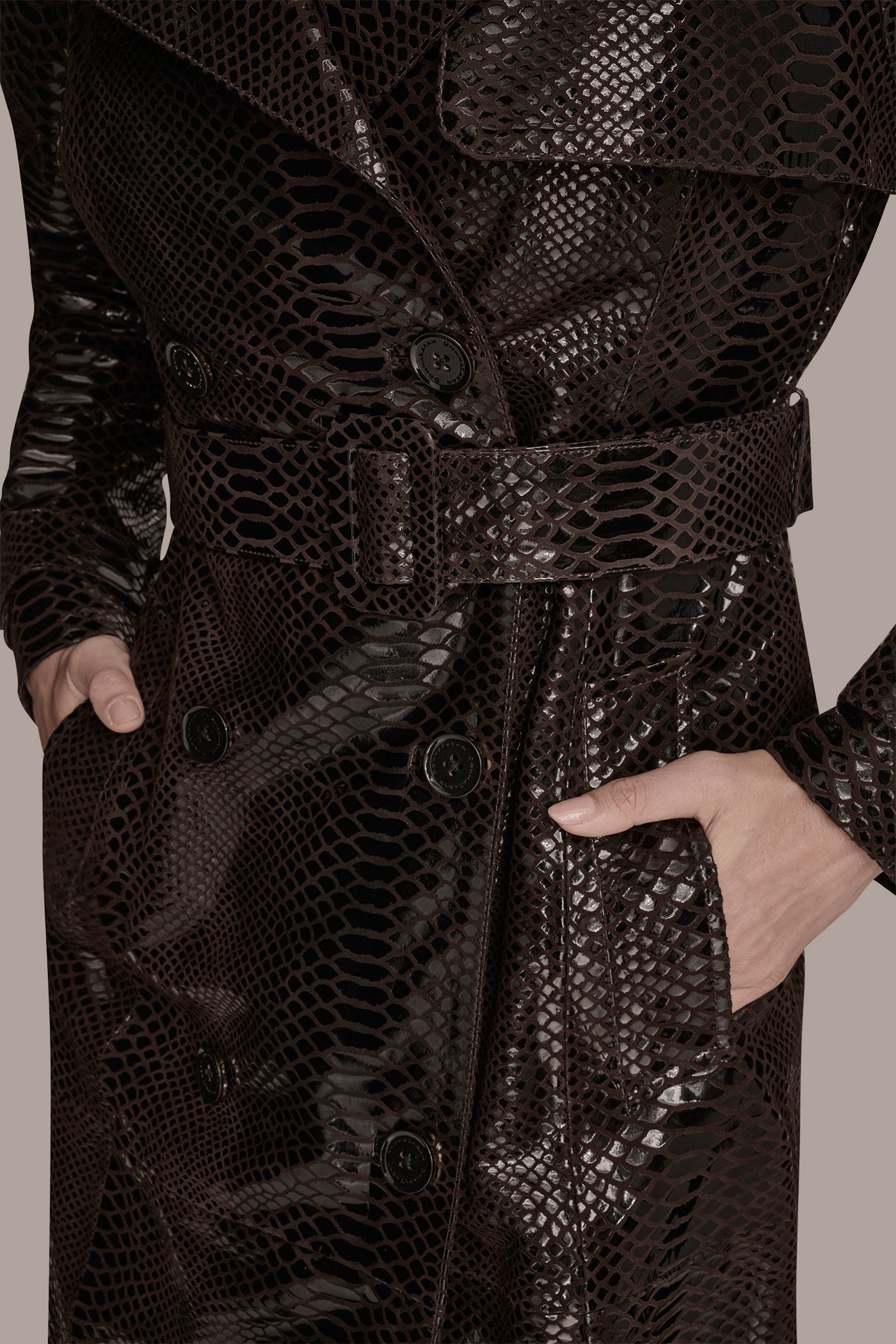 Suede Trench with Foil Snake Print VIEW 11 | Clothing Suede Trench with Foil Snake Print VIEW 11 | Clothing