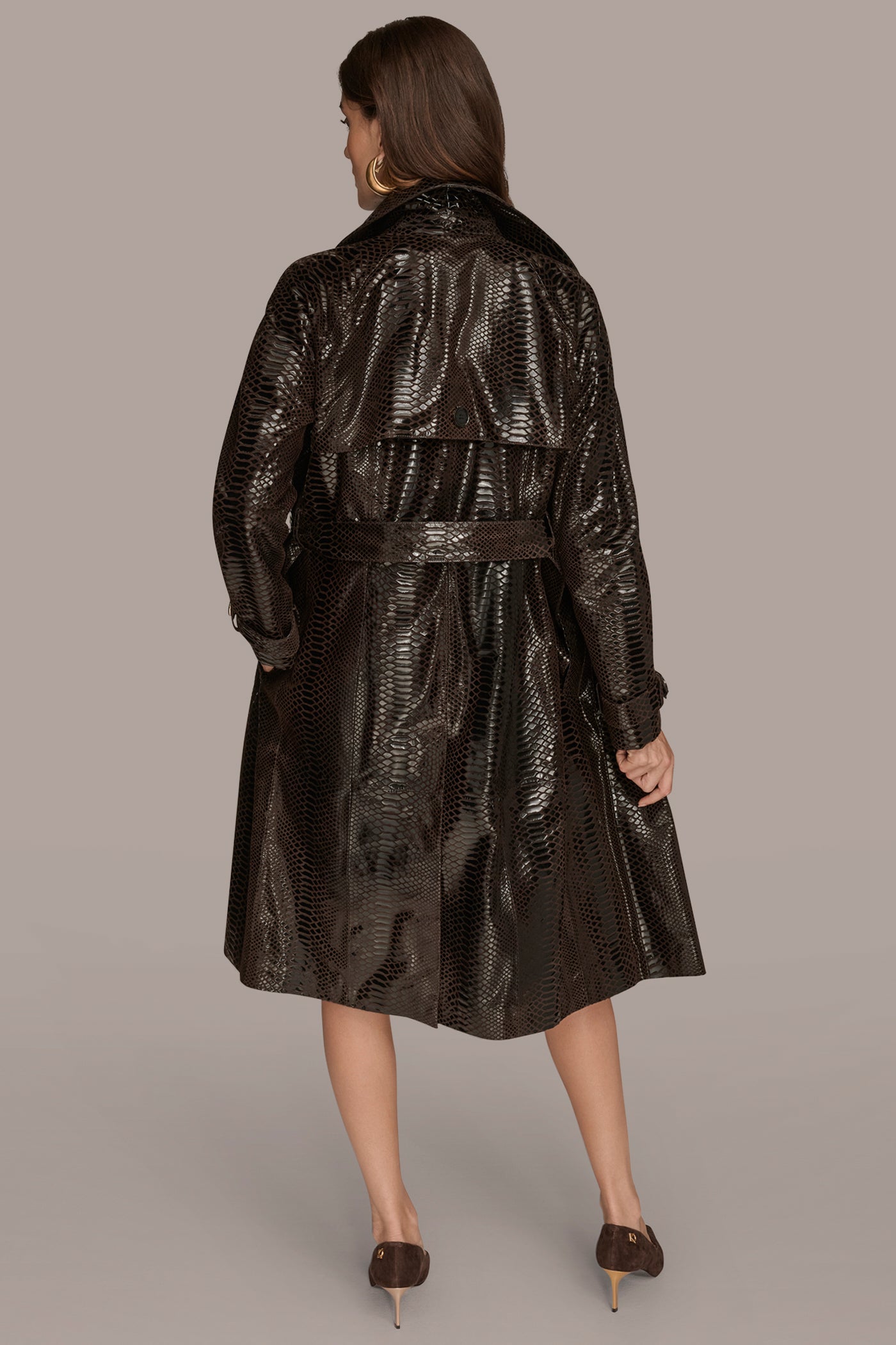 Suede Trench with Foil Snake Print VIEW 3 | Clothing Suede Trench with Foil Snake Print VIEW 3 | Clothing