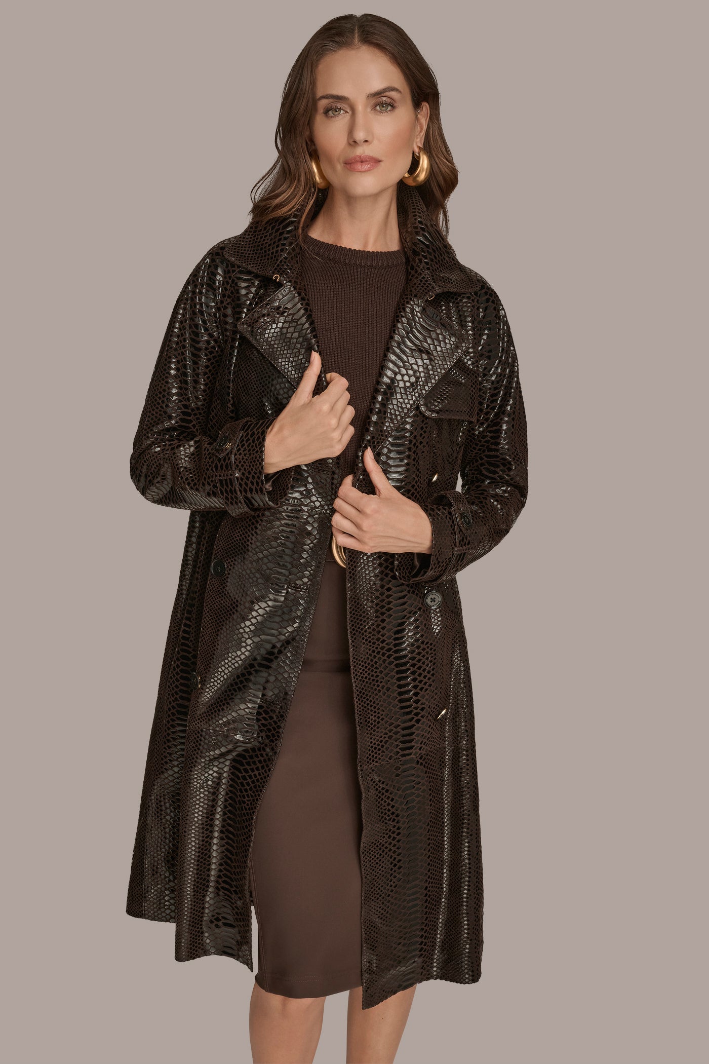 Suede Trench with Foil Snake Print VIEW 8 | Clothing Suede Trench with Foil Snake Print VIEW 8 | Clothing