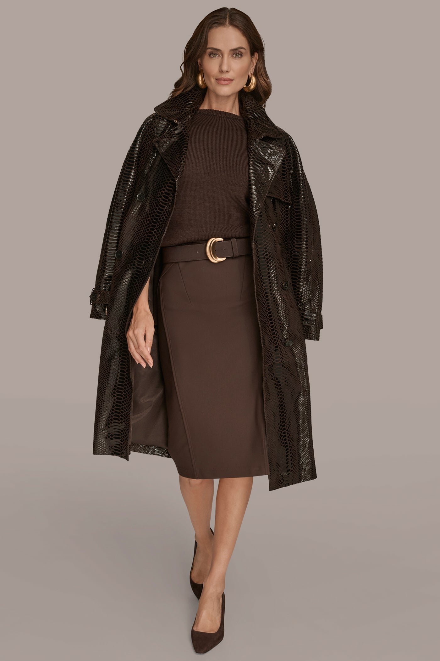 Suede Trench with Foil Snake Print VIEW 4 | Clothing Suede Trench with Foil Snake Print VIEW 4 | Clothing