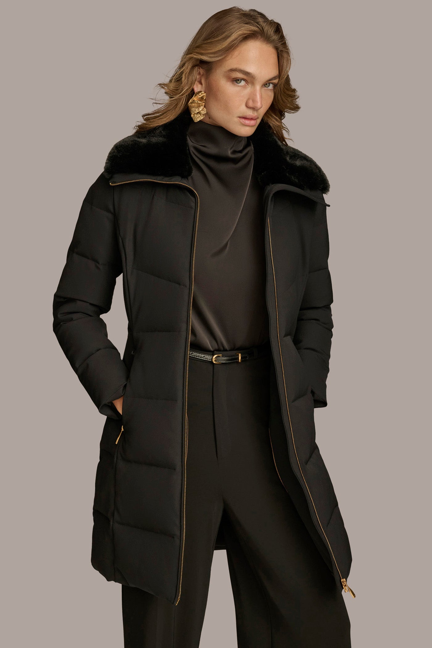 Walker Puffer Coat with Faux Fur Trim VIEW 4 Walker Puffer Coat with Faux Fur Trim VIEW 4