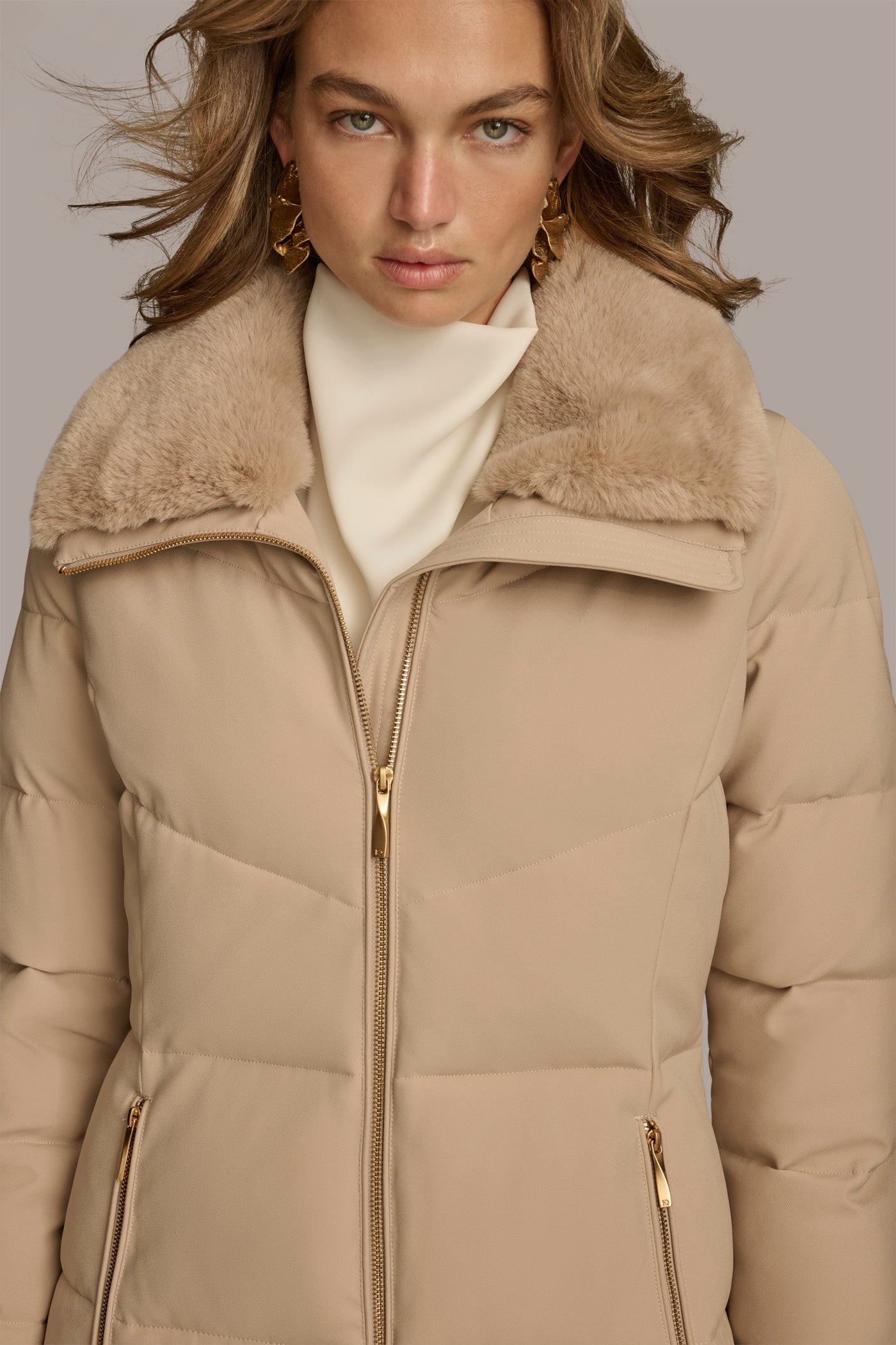 Walker Puffer Coat with Faux Fur Trim VIEW 5 Walker Puffer Coat with Faux Fur Trim VIEW 5