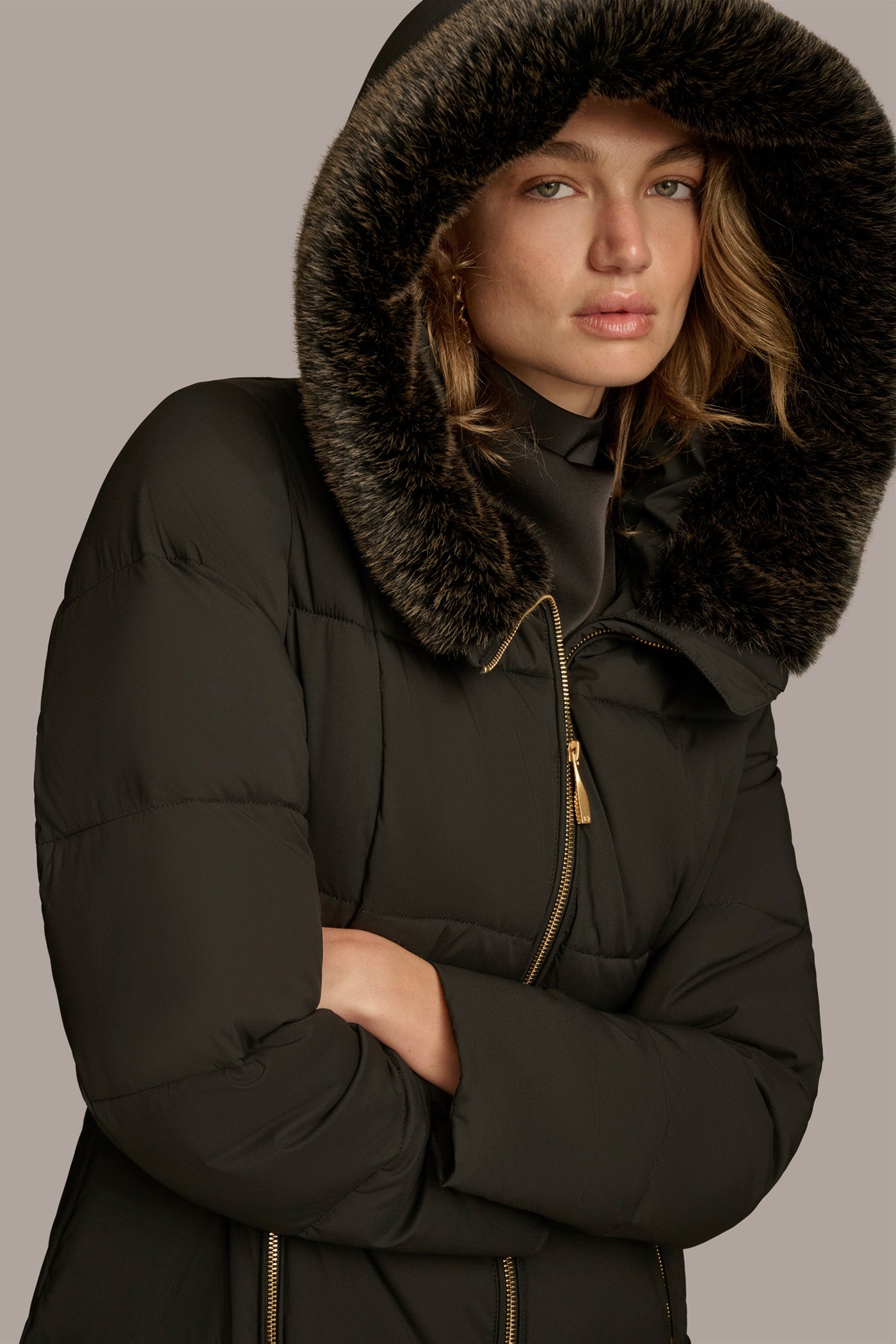 Long Hooded Puffer Coat with Faux Fur Trim VIEW 6 Long Hooded Puffer Coat with Faux Fur Trim VIEW 6