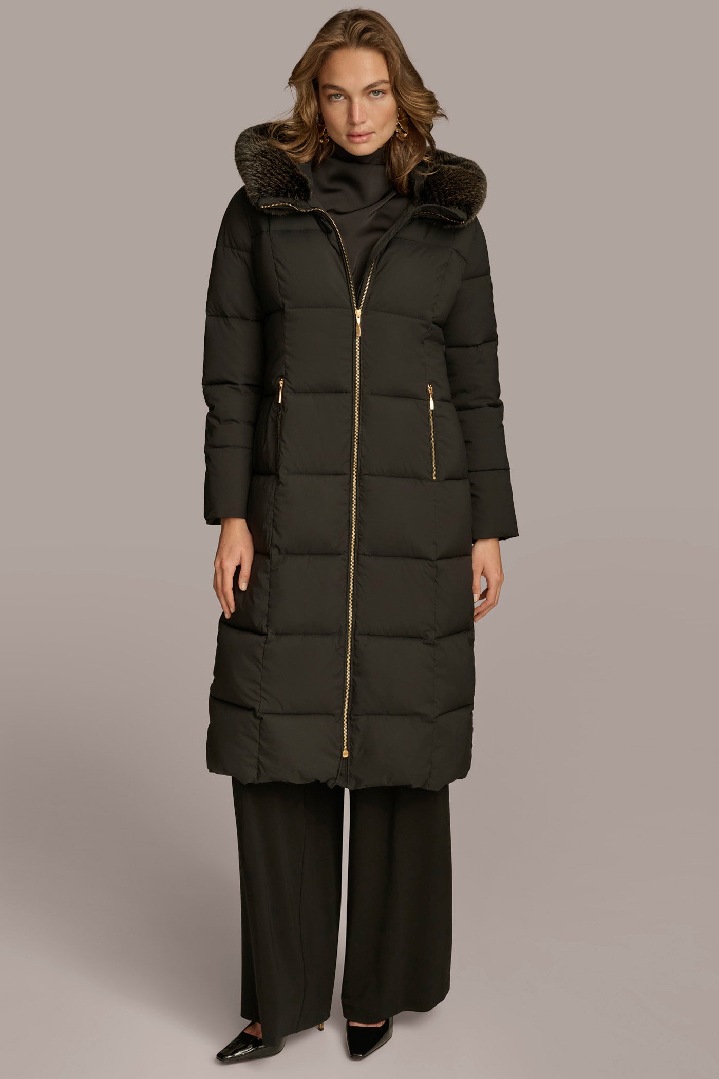 Long Hooded Puffer Coat with Faux Fur Trim VIEW 7 Long Hooded Puffer Coat with Faux Fur Trim VIEW 7