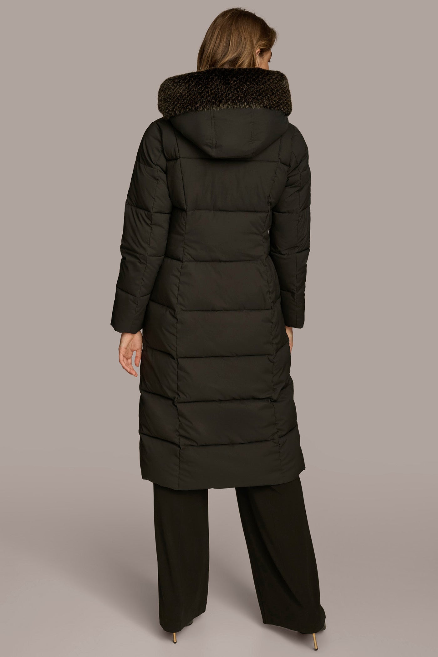 Long Hooded Puffer Coat with Faux Fur Trim | View 2 | Coats & Jackets Long Hooded Puffer Coat with Faux Fur Trim | View 2 | Coats & Jackets