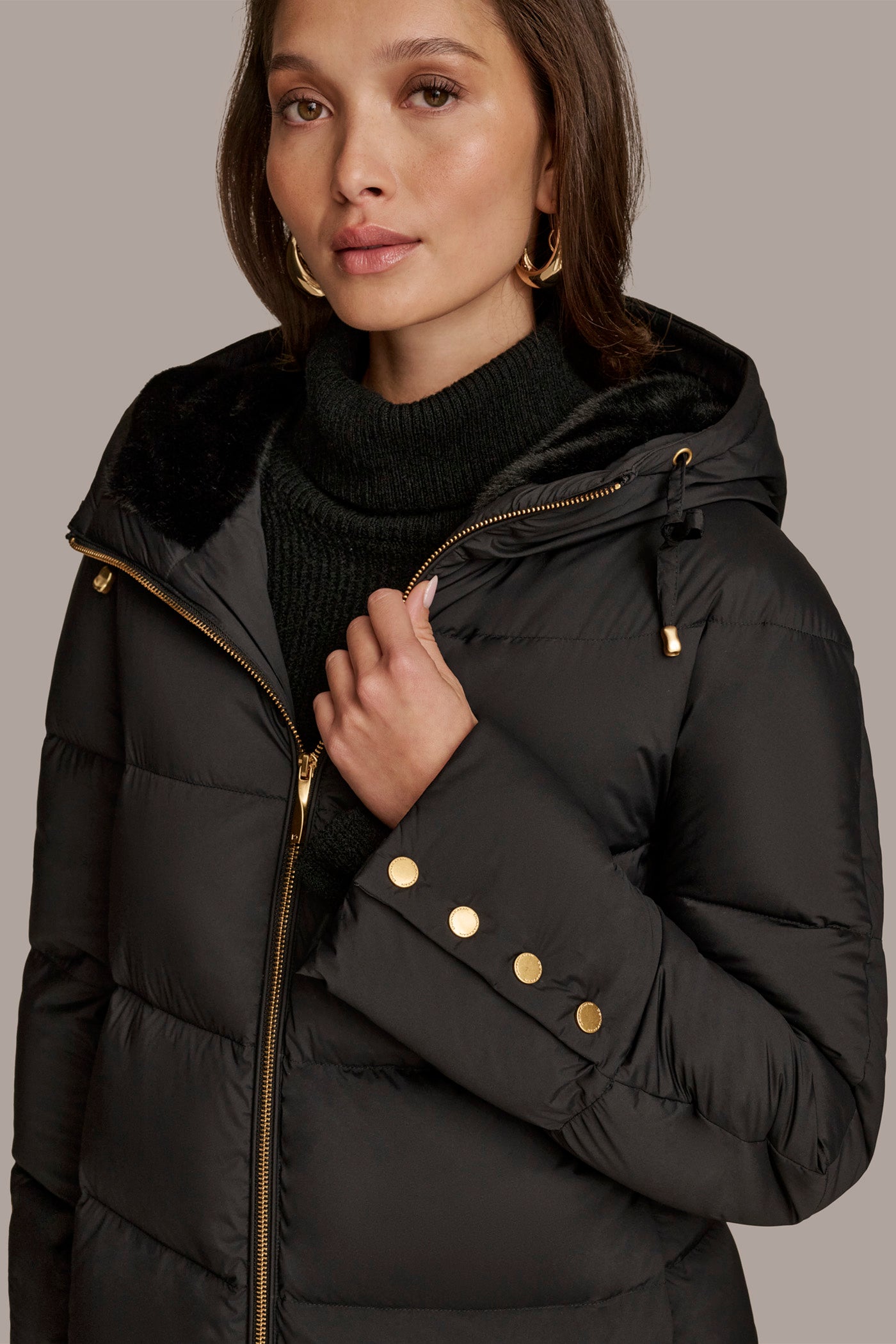 Long Hooded Down Filled Puffer Coat VIEW 4 Long Hooded Down Filled Puffer Coat VIEW 4