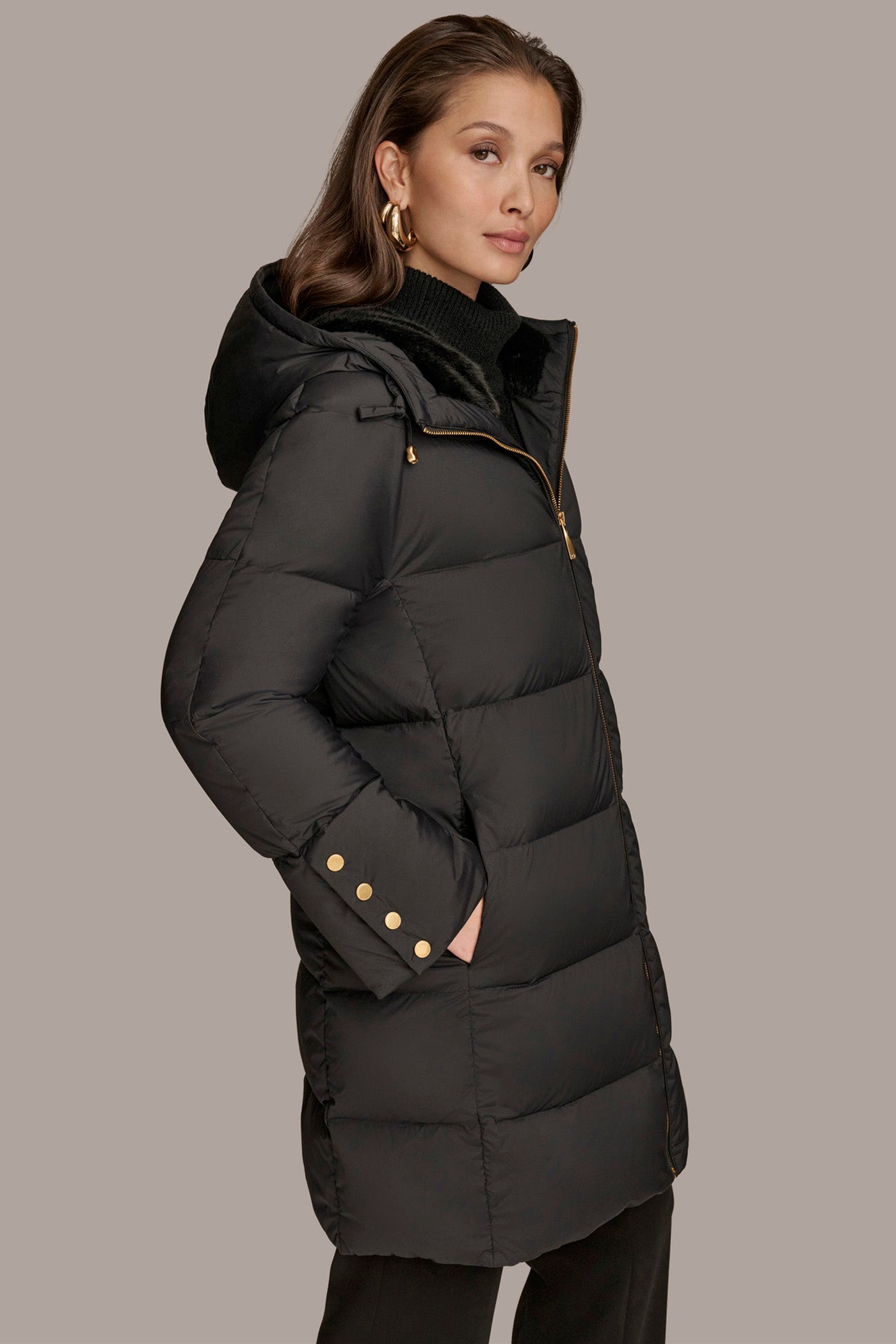Long Hooded Down Filled Puffer Coat VIEW 3 Long Hooded Down Filled Puffer Coat VIEW 3