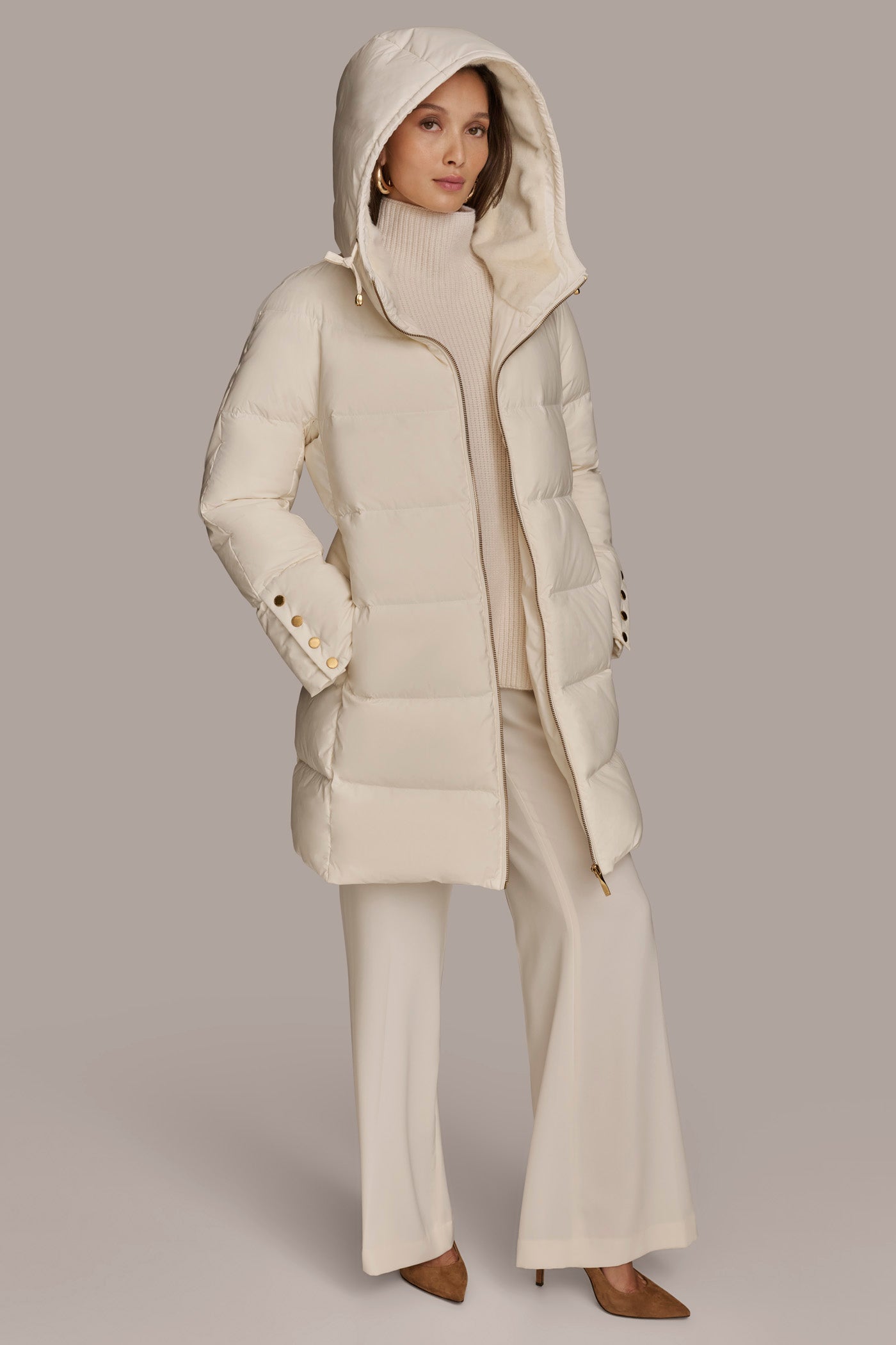 Long Hooded Down Filled Puffer Coat VIEW 3 Long Hooded Down Filled Puffer Coat VIEW 3