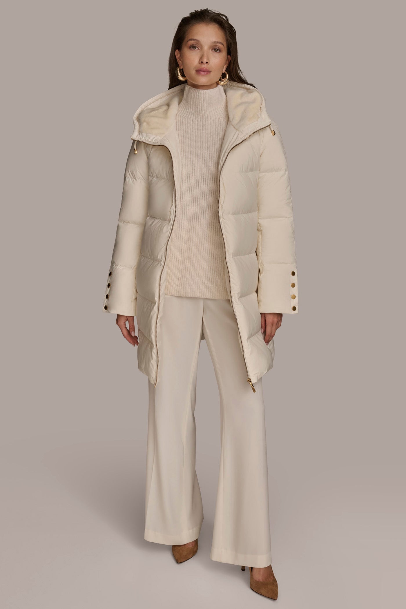 Long Hooded Down Filled Puffer Coat VIEW 4 Long Hooded Down Filled Puffer Coat VIEW 4