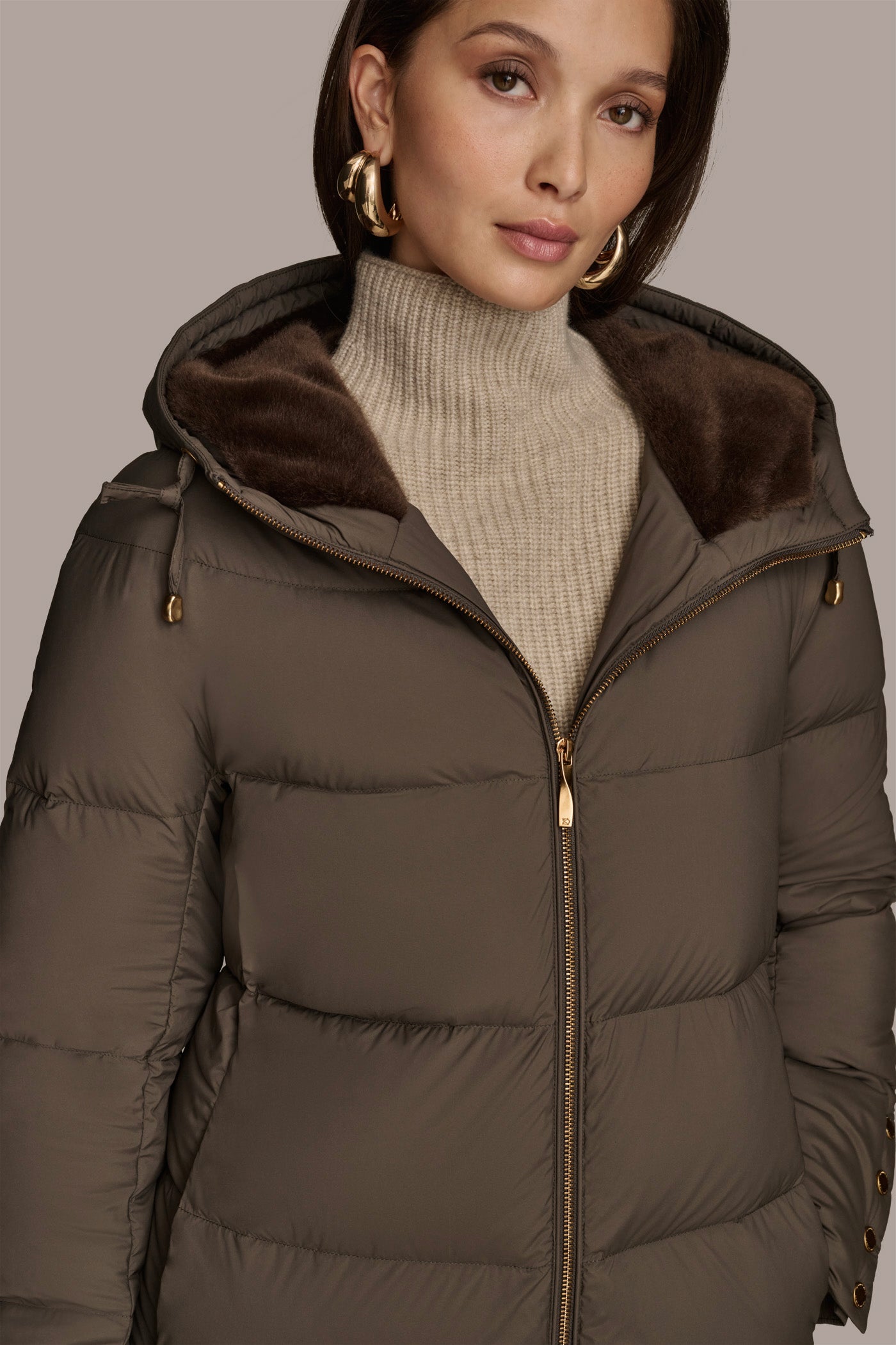Long Hooded Down Filled Puffer Coat VIEW 4 Long Hooded Down Filled Puffer Coat VIEW 4