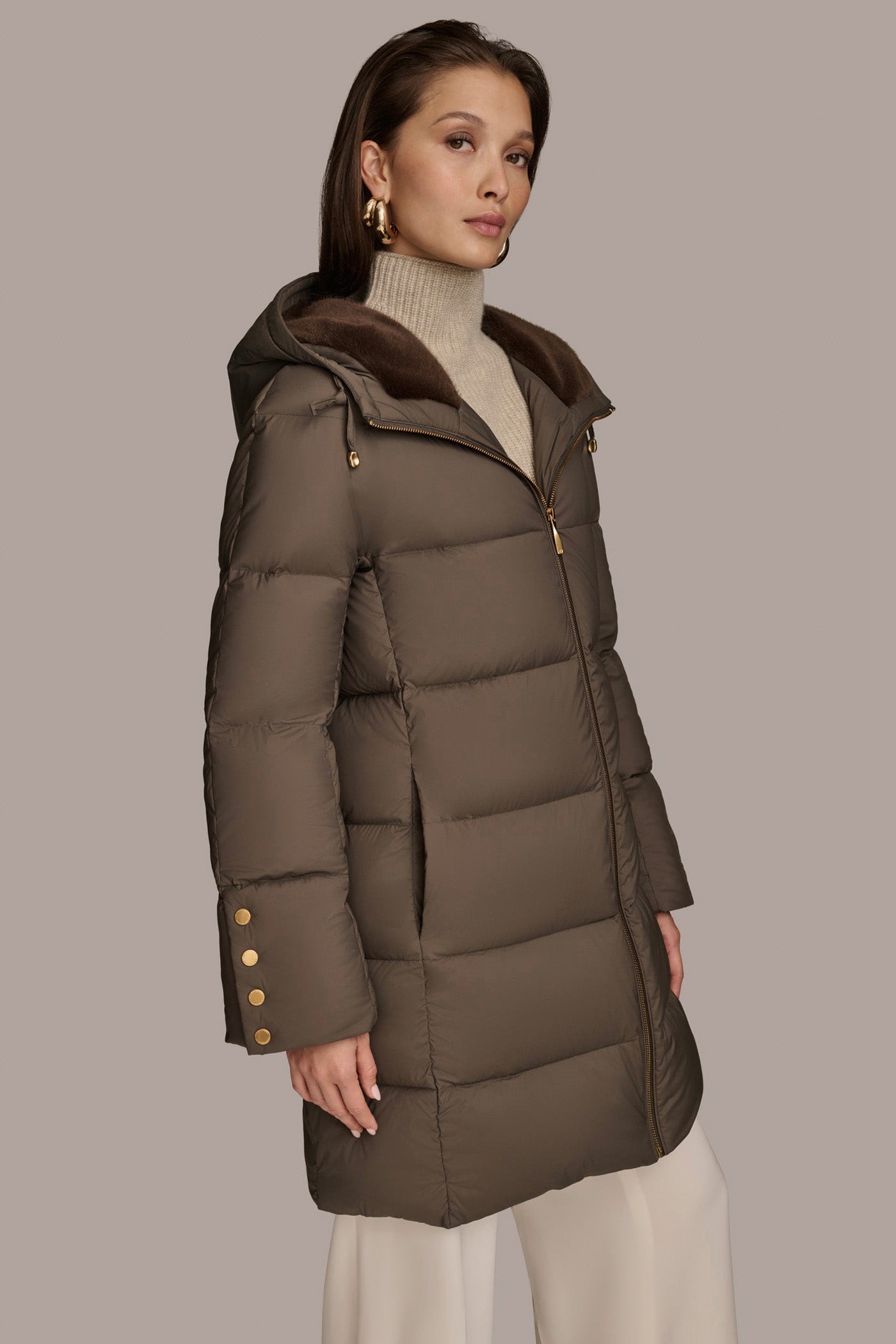 Long Hooded Down Filled Puffer Coat VIEW 3 Long Hooded Down Filled Puffer Coat VIEW 3