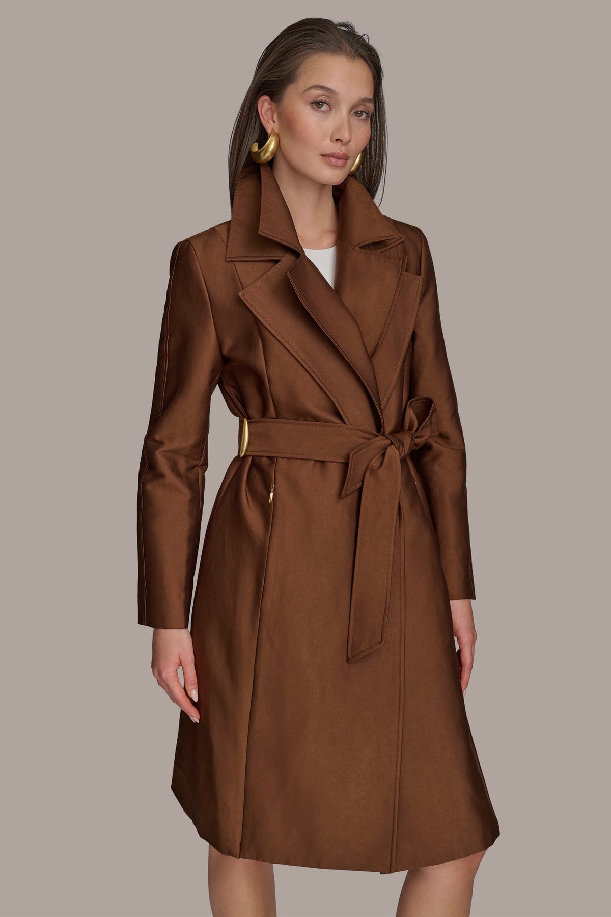 Double Collar Satin Trench Coat | Trench | Donna Karan