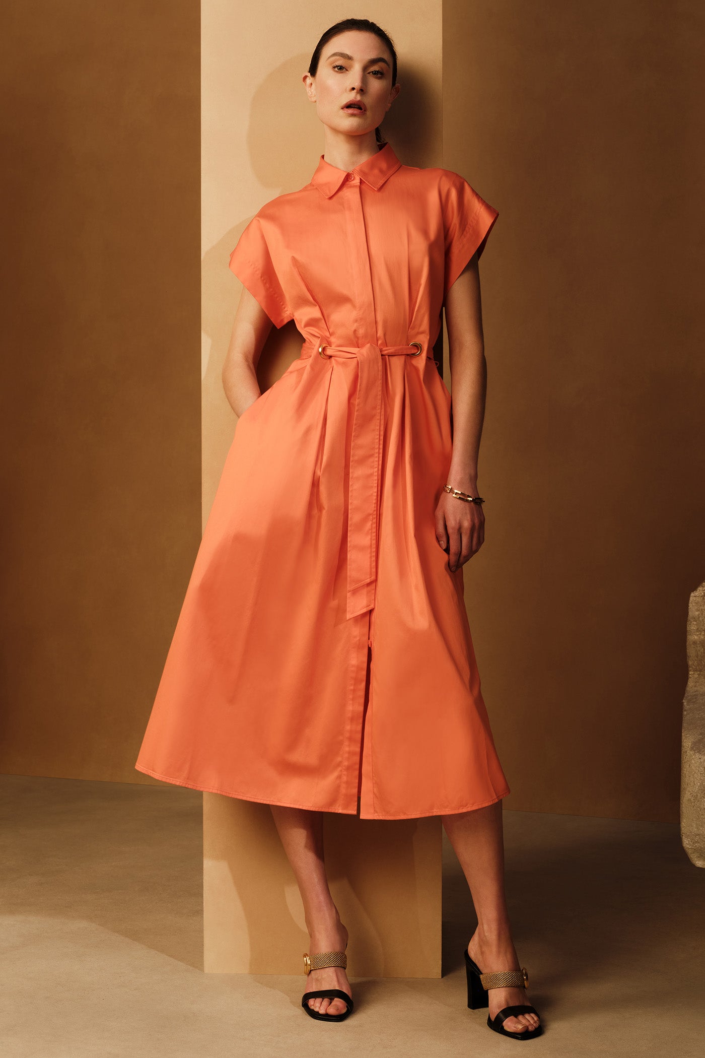 COTTON A LINE MIDI DRESS WITH GROMMETS VIEW 8 | Office to Evening Dresses COTTON A LINE MIDI DRESS WITH GROMMETS VIEW 8 | Office to Evening Dresses