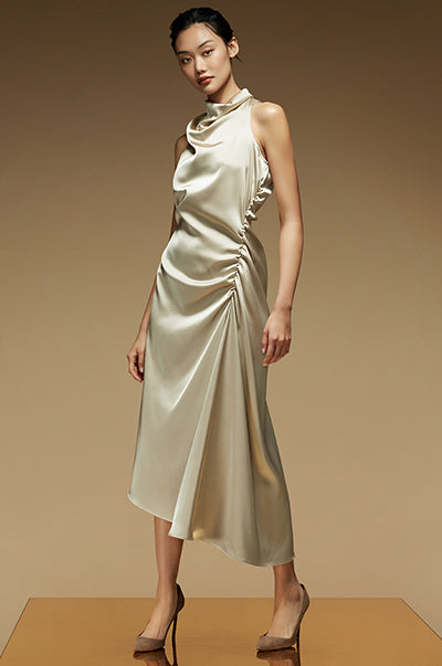 SLEEVELESS COWL NECK SIDE ROUCHED A LINE MIDI VIEW 7 | Fall Collection SLEEVELESS COWL NECK SIDE ROUCHED A LINE MIDI VIEW 7 | Fall Collection