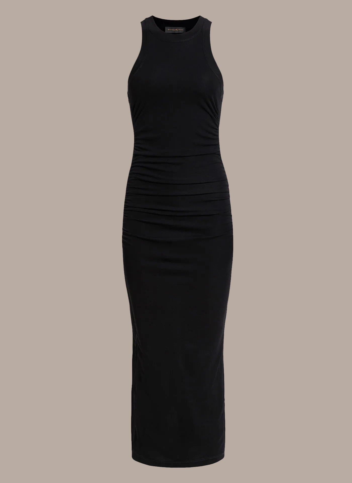 Donna Karan Women's Sleeveless Midi Ruched Dress in Black Donna Karan Women's Sleeveless Midi Ruched Dress in Black