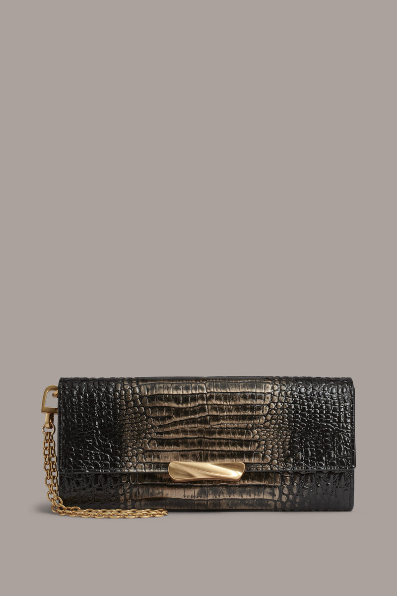 Amagansett Metallic Croc Effect Flap Wallet | Wallets | Donna Karan