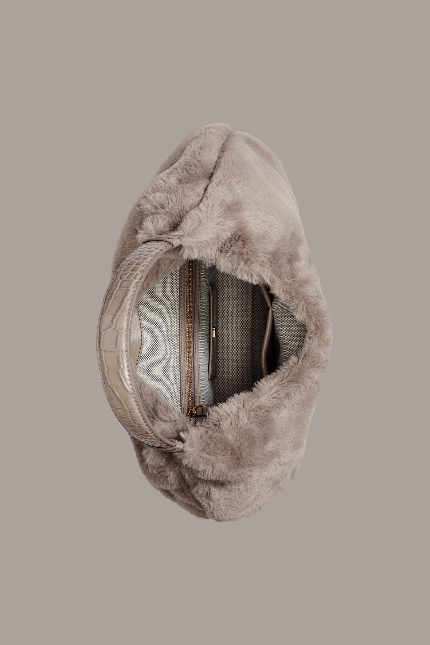 PERCALE SMALL CROC-PANELED FAUX-FUR SHOULDER BAG VIEW 4 | New Arrivals