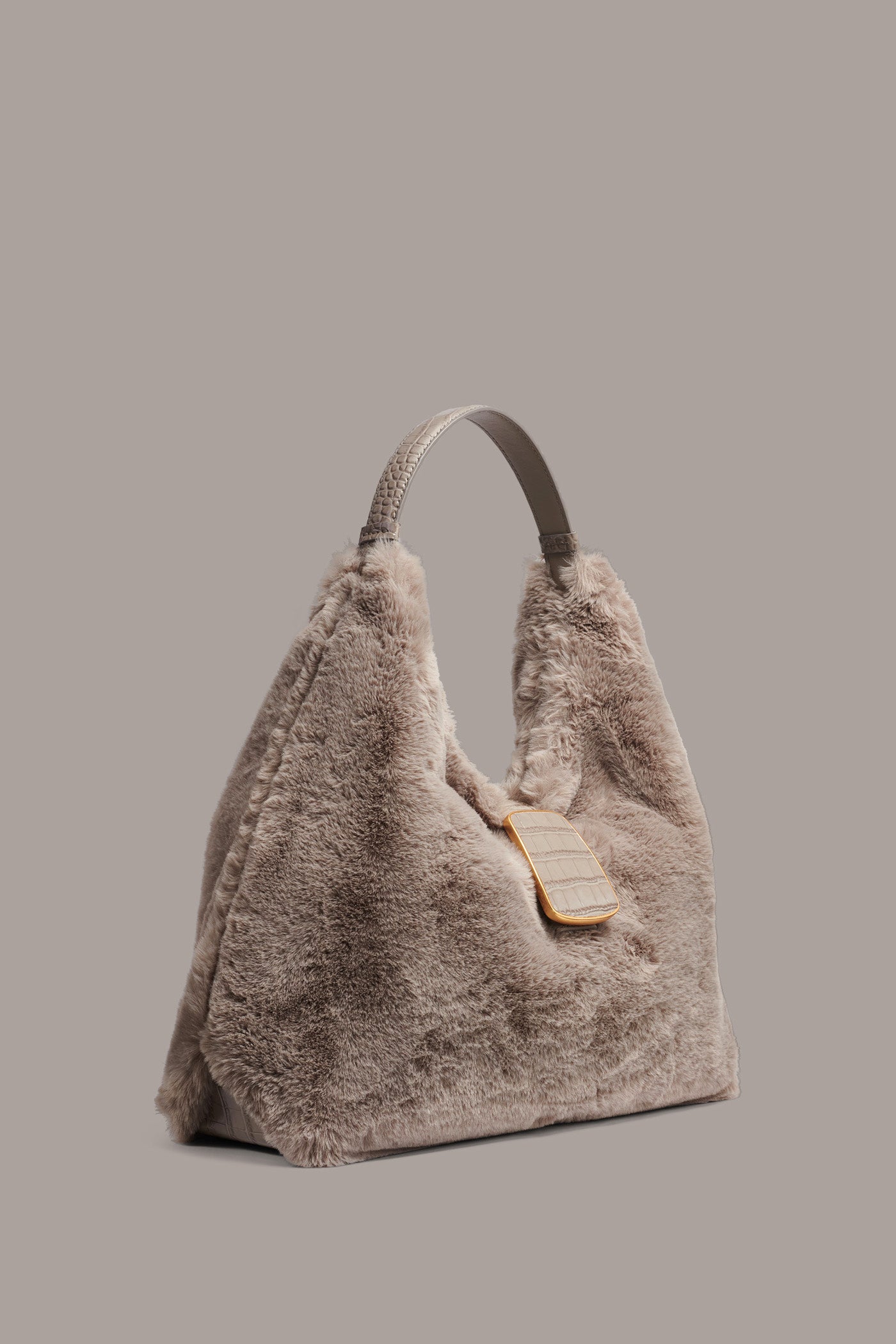 PERCALE SMALL CROC-PANELED FAUX-FUR SHOULDER BAG VIEW 3 | New Arrivals