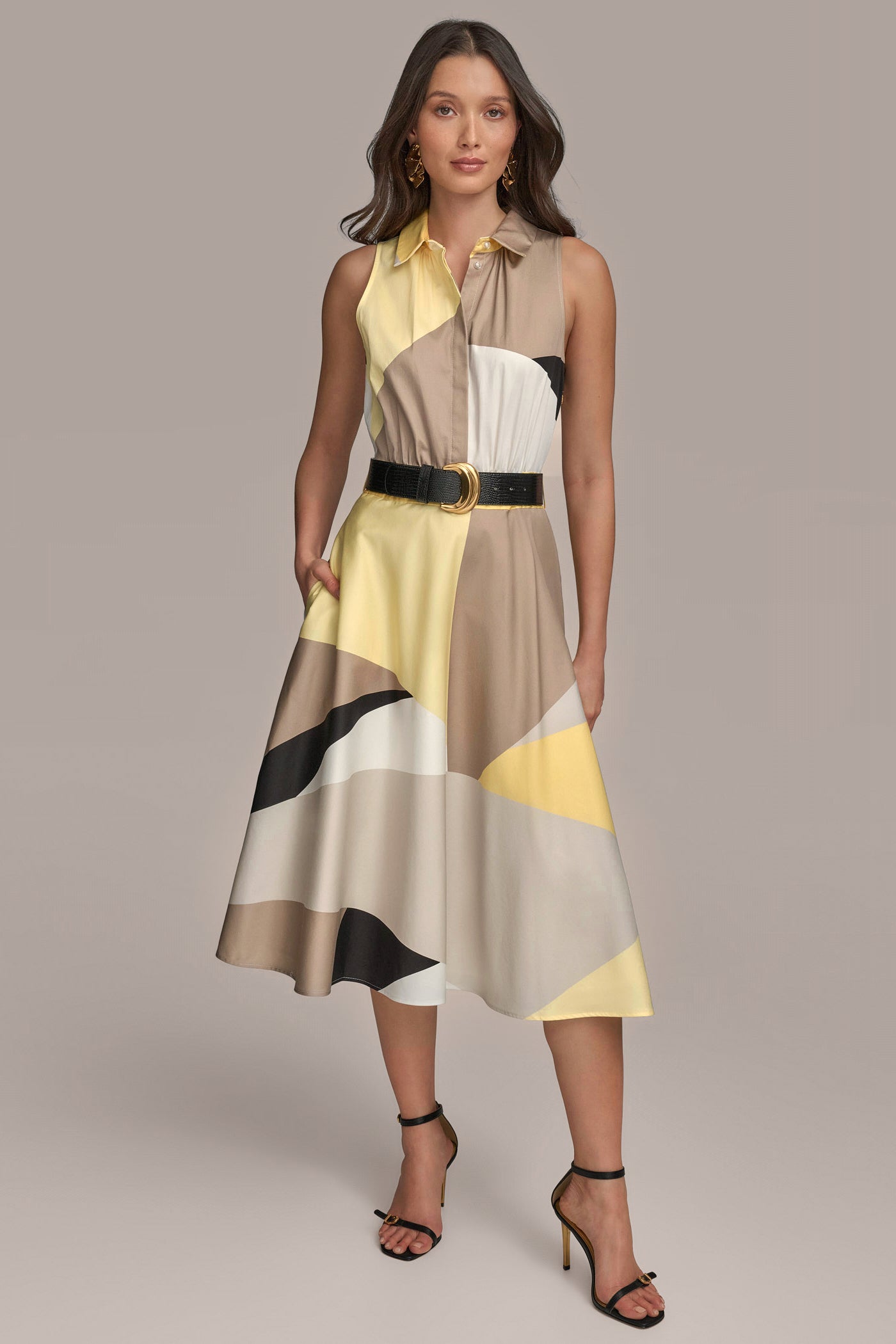 SLEEVELESS COLOR-BLOCK SHIRT DRESS | View 1 | Sale Clothing