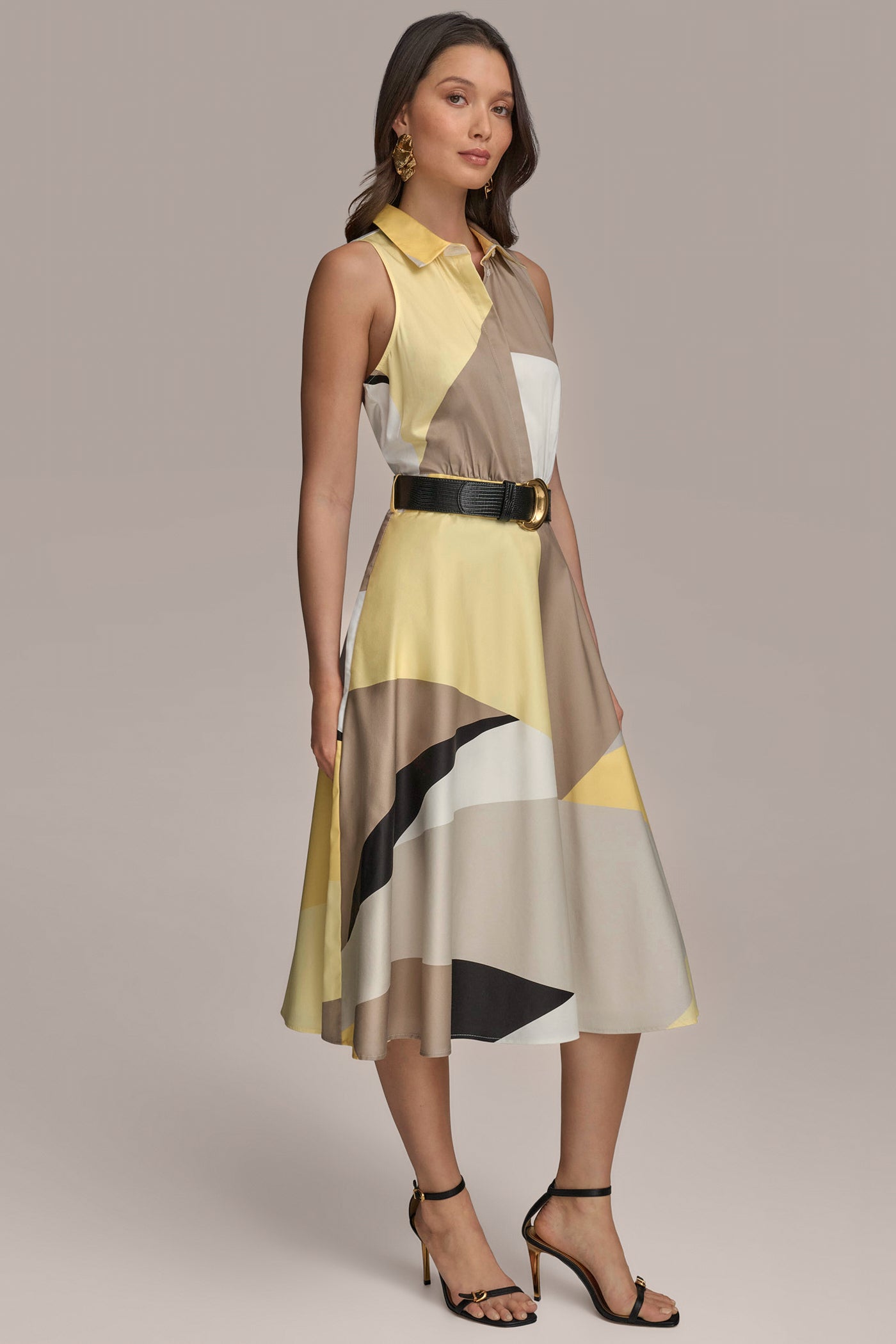 SLEEVELESS COLOR-BLOCK SHIRT DRESS VIEW 3 | Sale Clothing