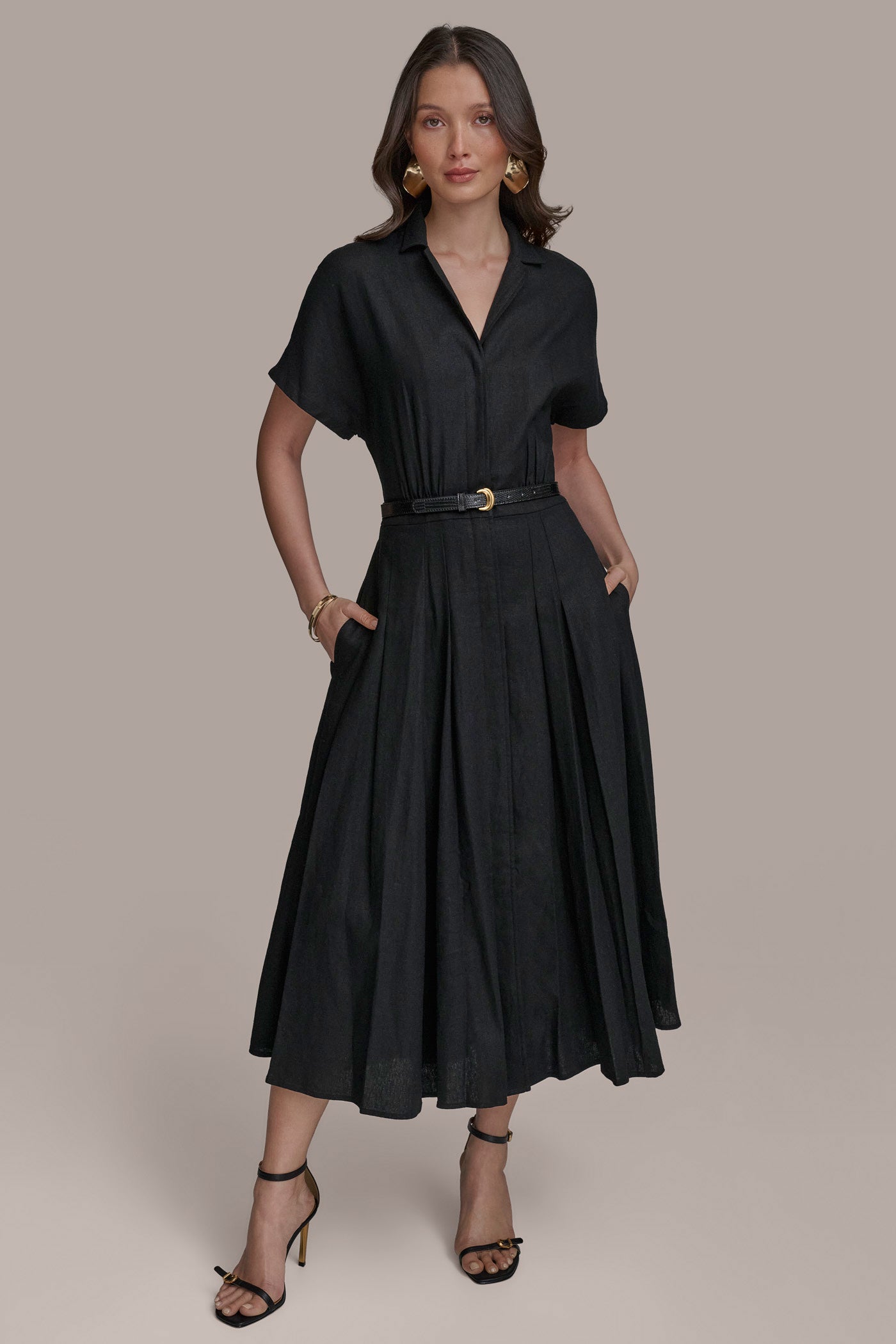 SHIRT DRESS WITH BELT | View 1 | Black Dresses