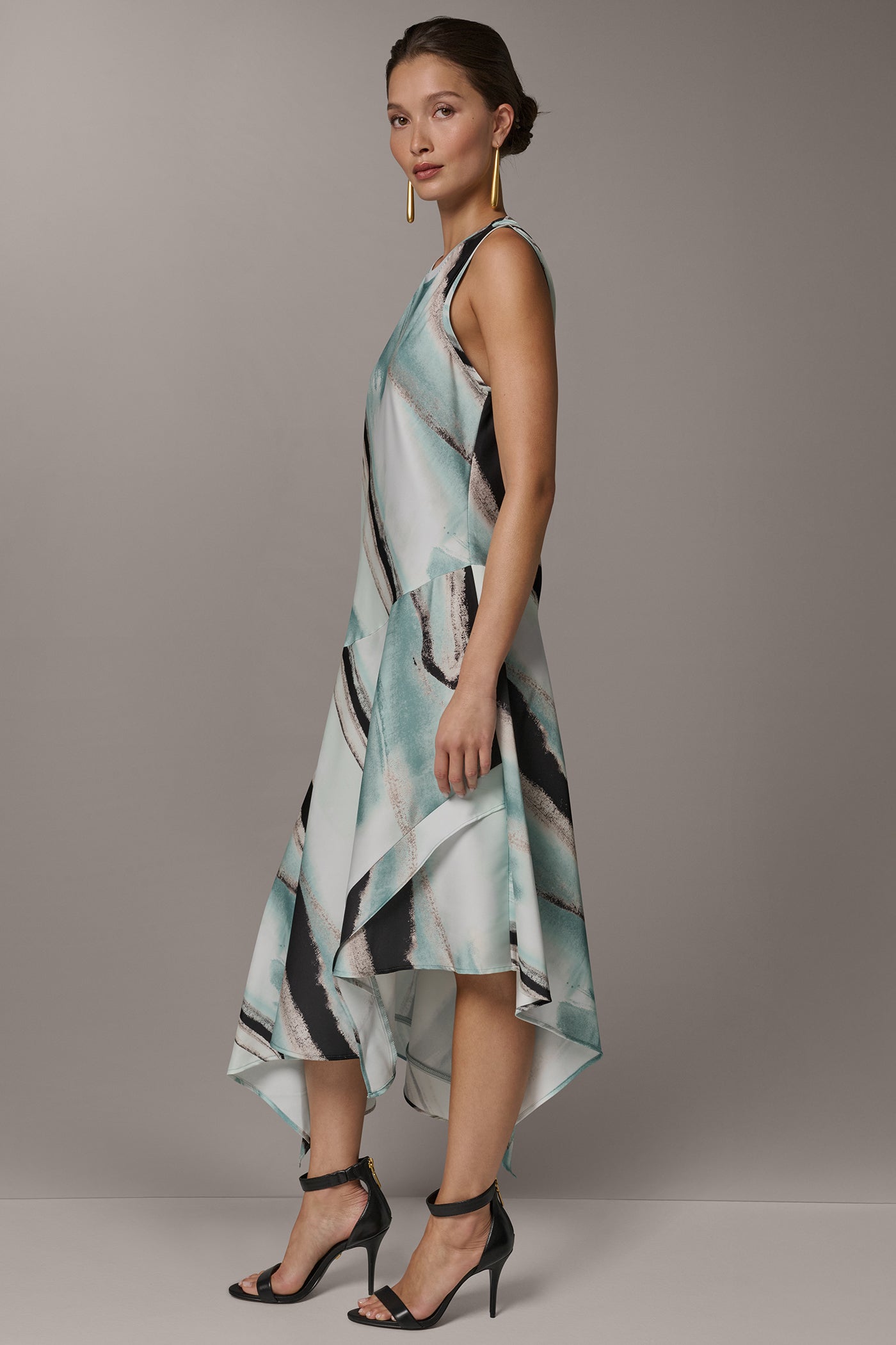 ASYMMETRIC PRINTED MIDI FIT AND FLARE DRESS VIEW 8 | New clothing