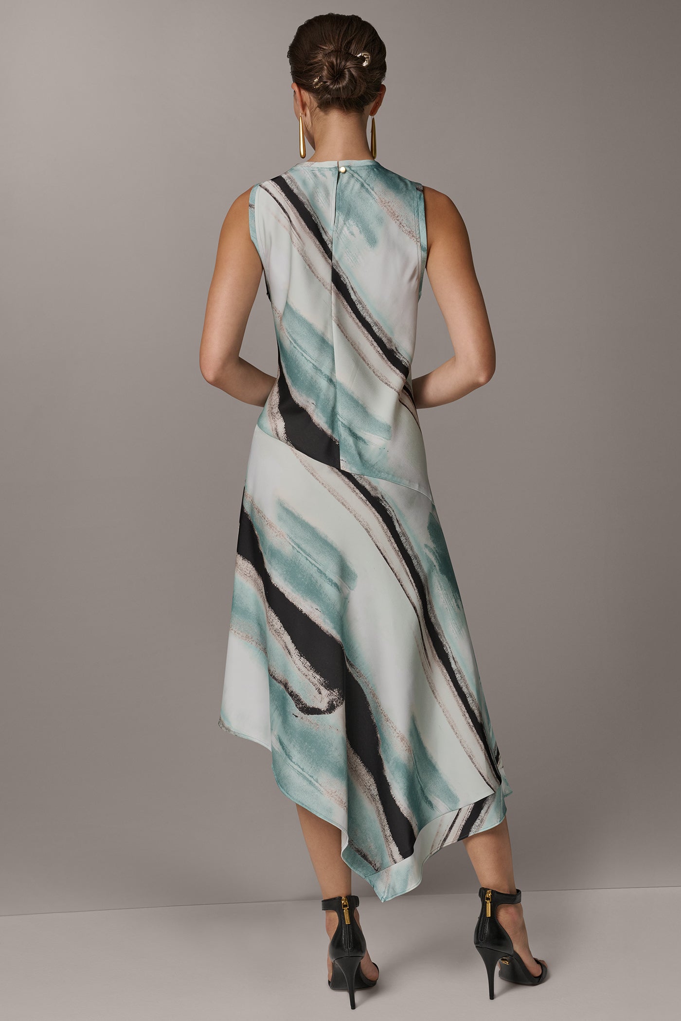 ASYMMETRIC PRINTED MIDI FIT AND FLARE DRESS | View 2 | New clothing