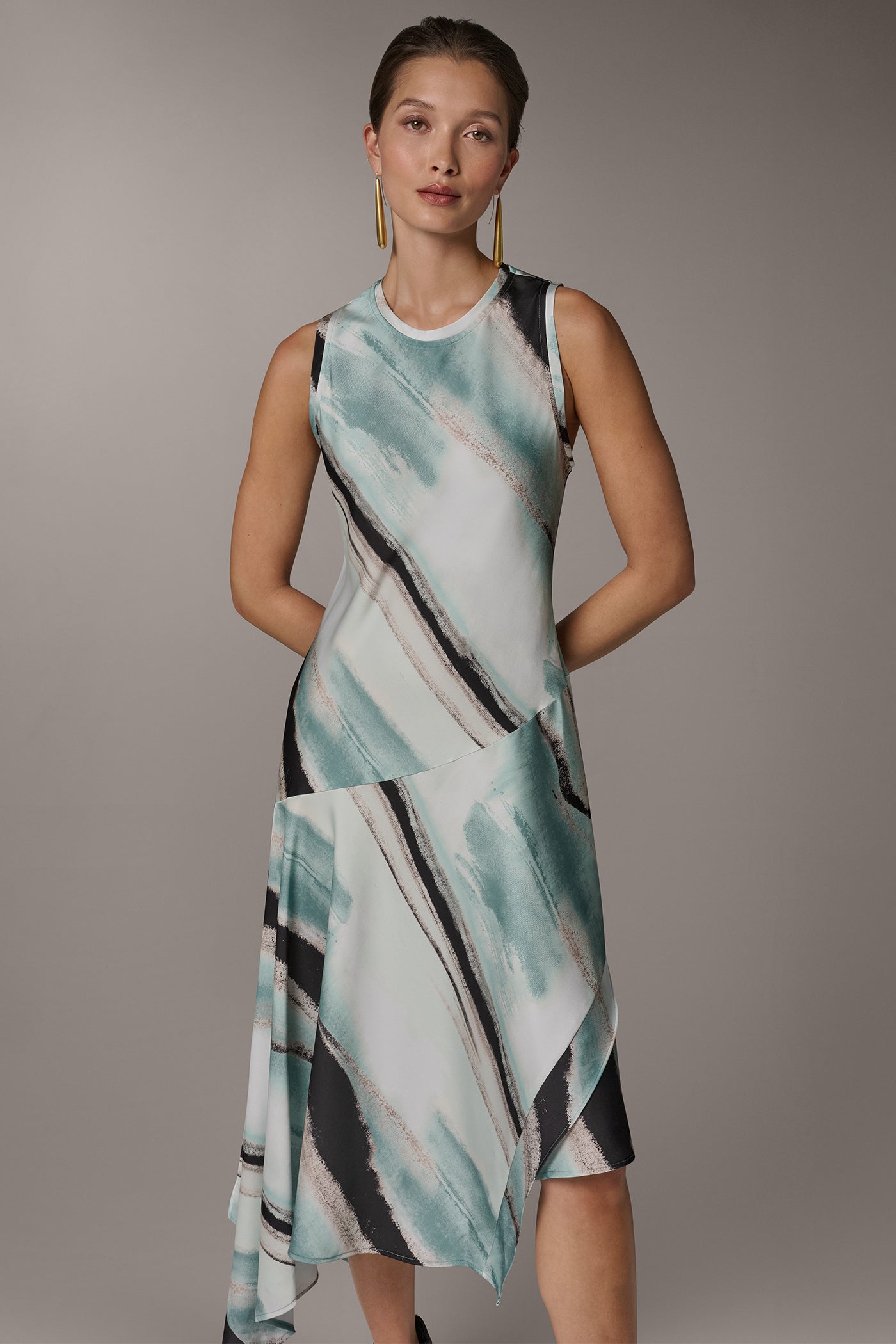 ASYMMETRIC PRINTED MIDI FIT AND FLARE DRESS VIEW 7 | New clothing