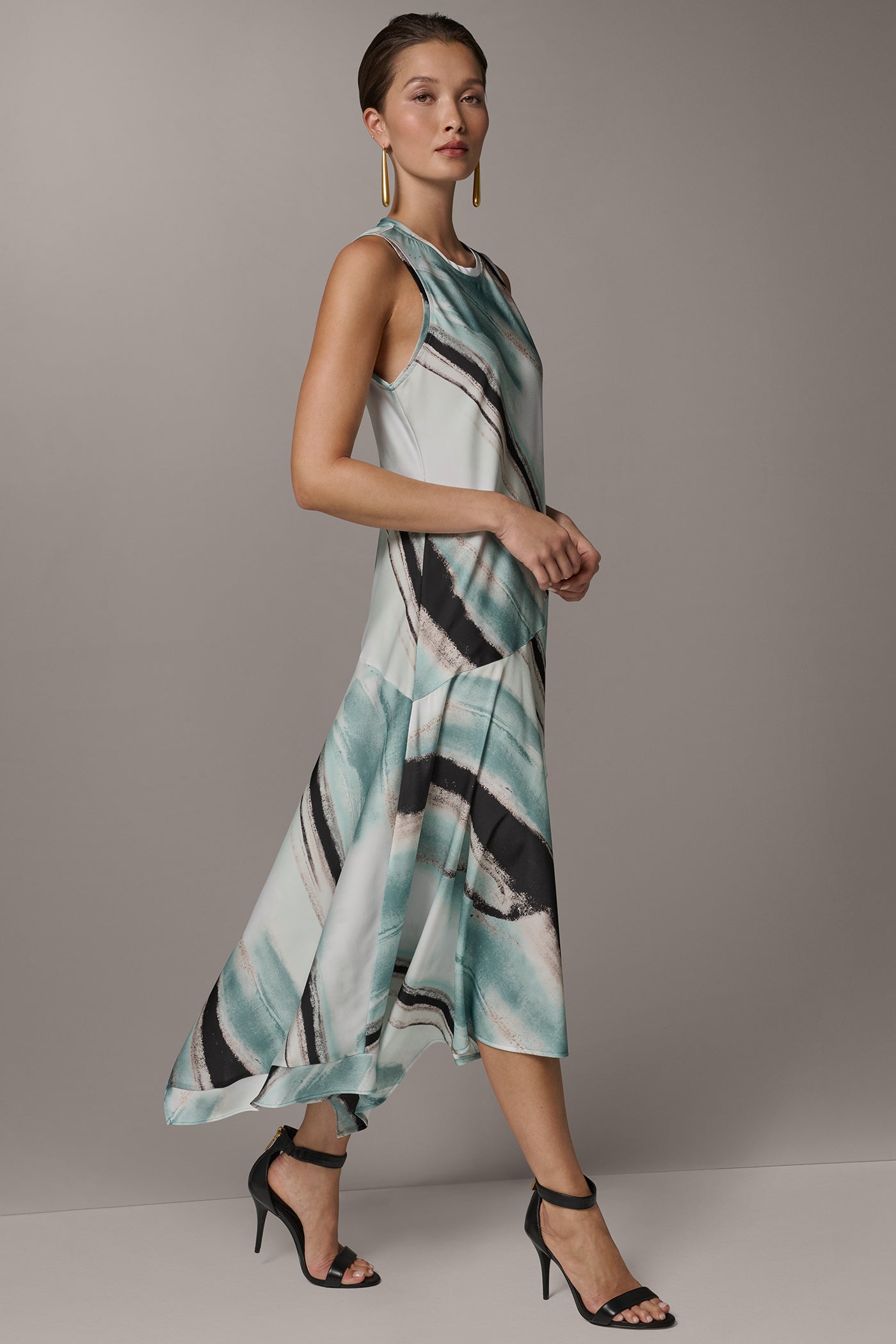 ASYMMETRIC PRINTED MIDI FIT AND FLARE DRESS VIEW 3 | New clothing
