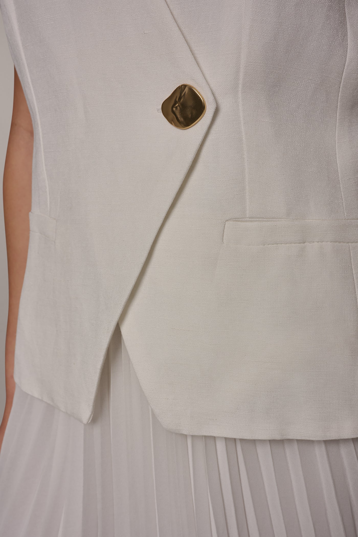 LINEN-BLEND MIXED MEDIA MIDI FIT AND FLARE DRESS VIEW 6 | Dresses & Jumpsuits