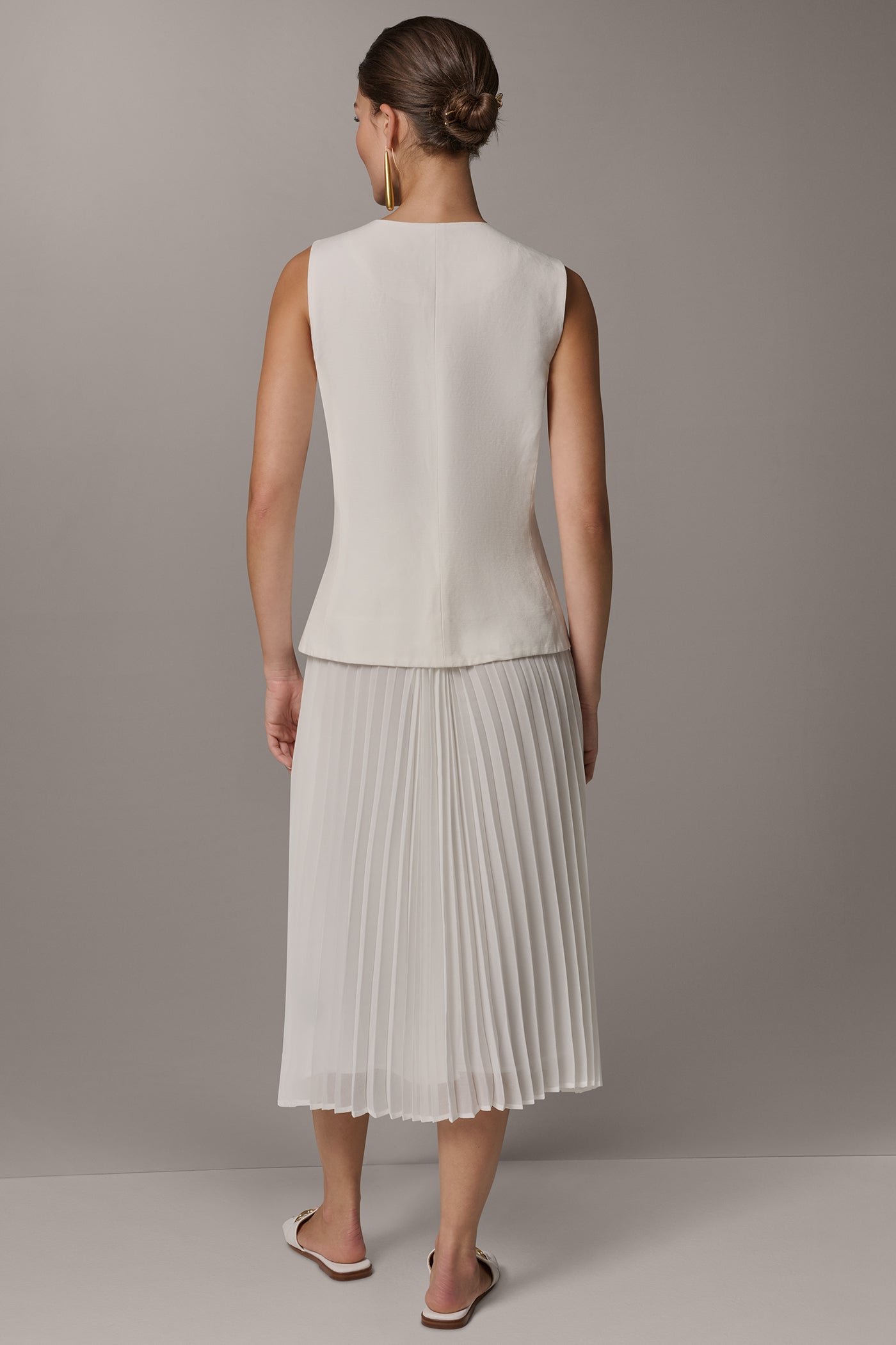 LINEN-BLEND MIXED MEDIA MIDI FIT AND FLARE DRESS | View 2 | Dresses & Jumpsuits