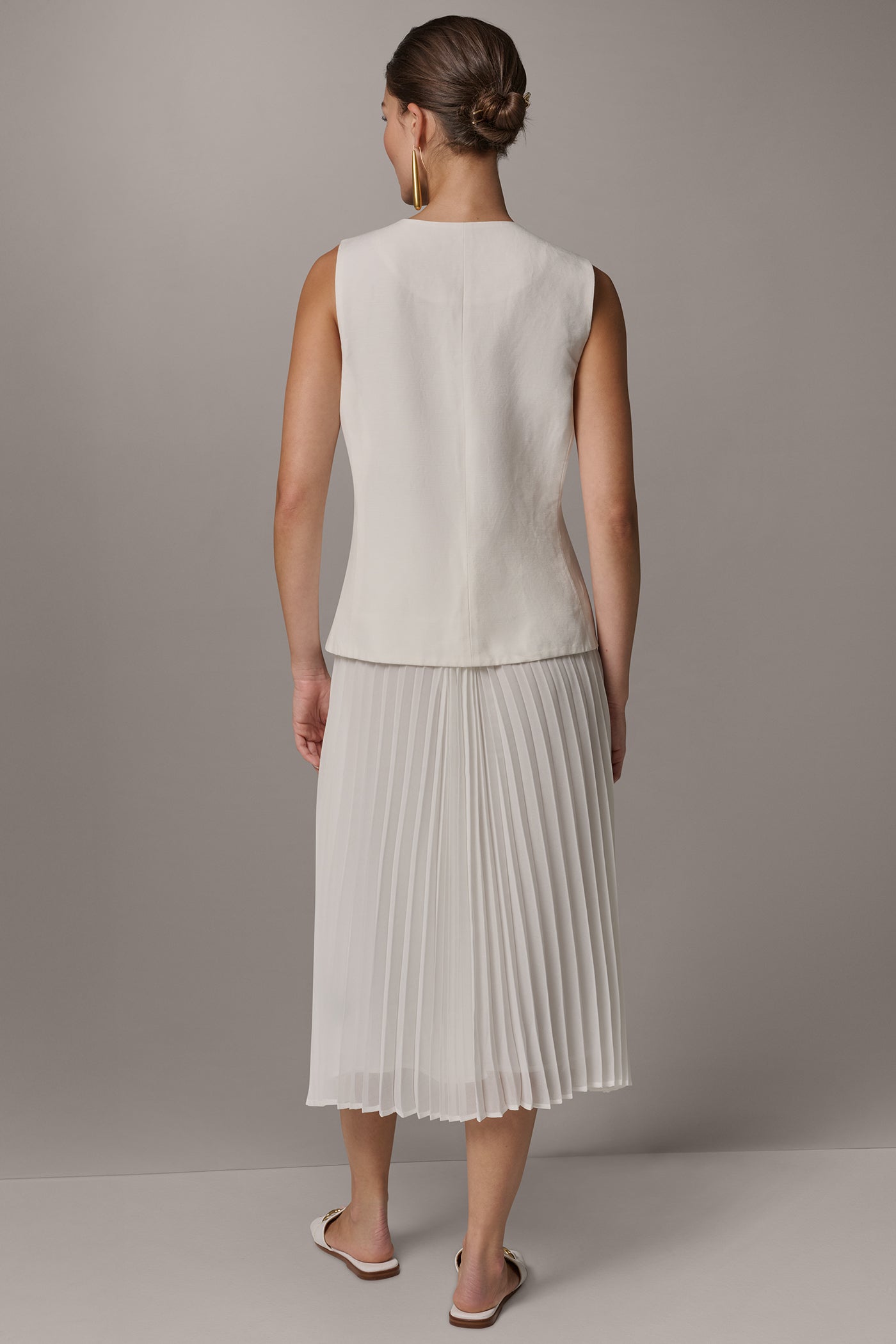 LINEN-BLEND MIXED MEDIA MIDI FIT AND FLARE DRESS VIEW 9 | Dresses & Jumpsuits