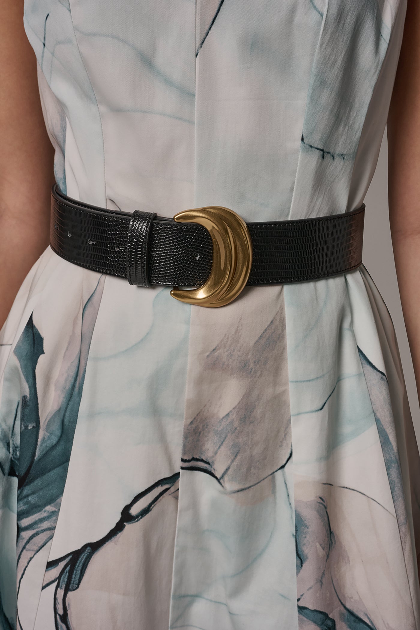 STRETCH-COTTON PRINTED MIDI FIT AND FLARE DRESS VIEW 6 | New clothing