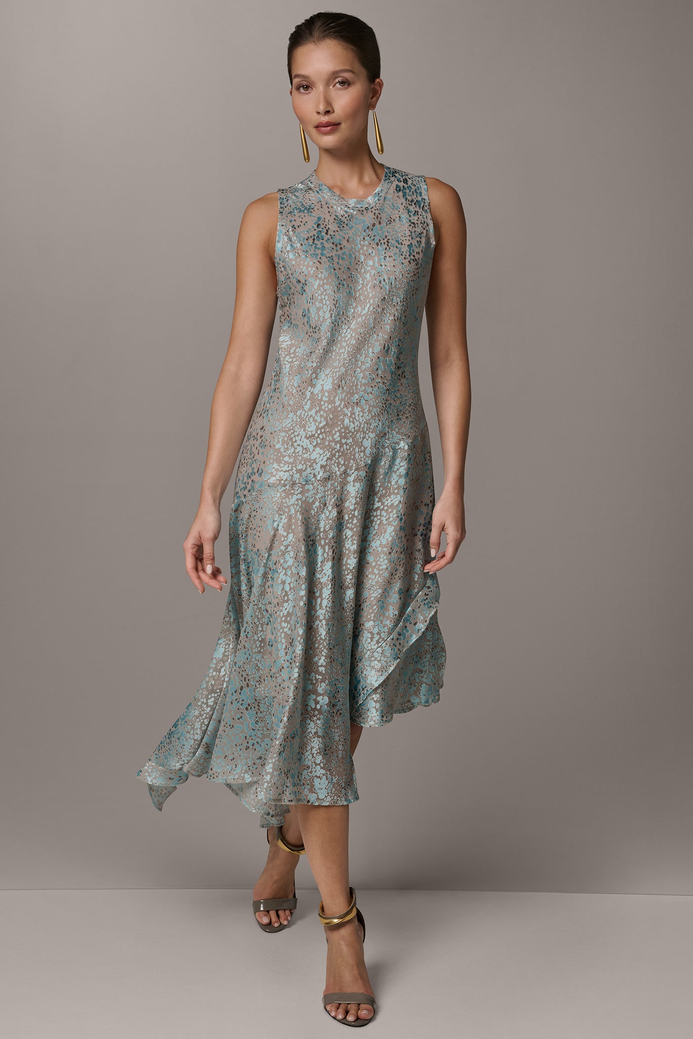 ASYMMETRIC BURNOUT MIDI FIT AND FLARE DRESS VIEW 8 | New clothing