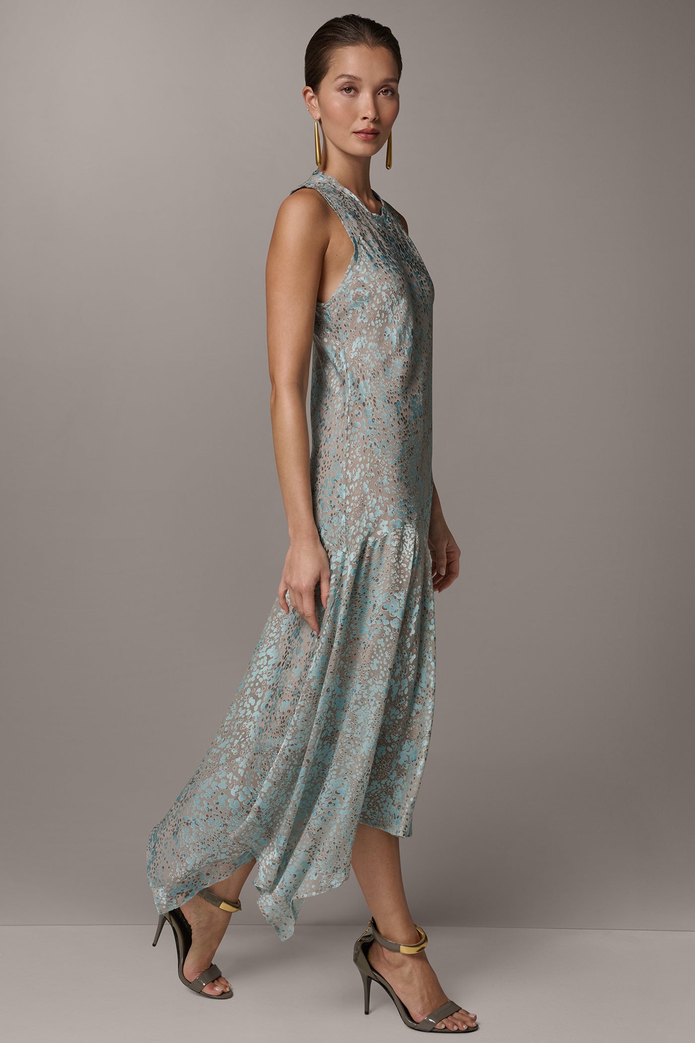 ASYMMETRIC BURNOUT MIDI FIT AND FLARE DRESS VIEW 10 | New clothing