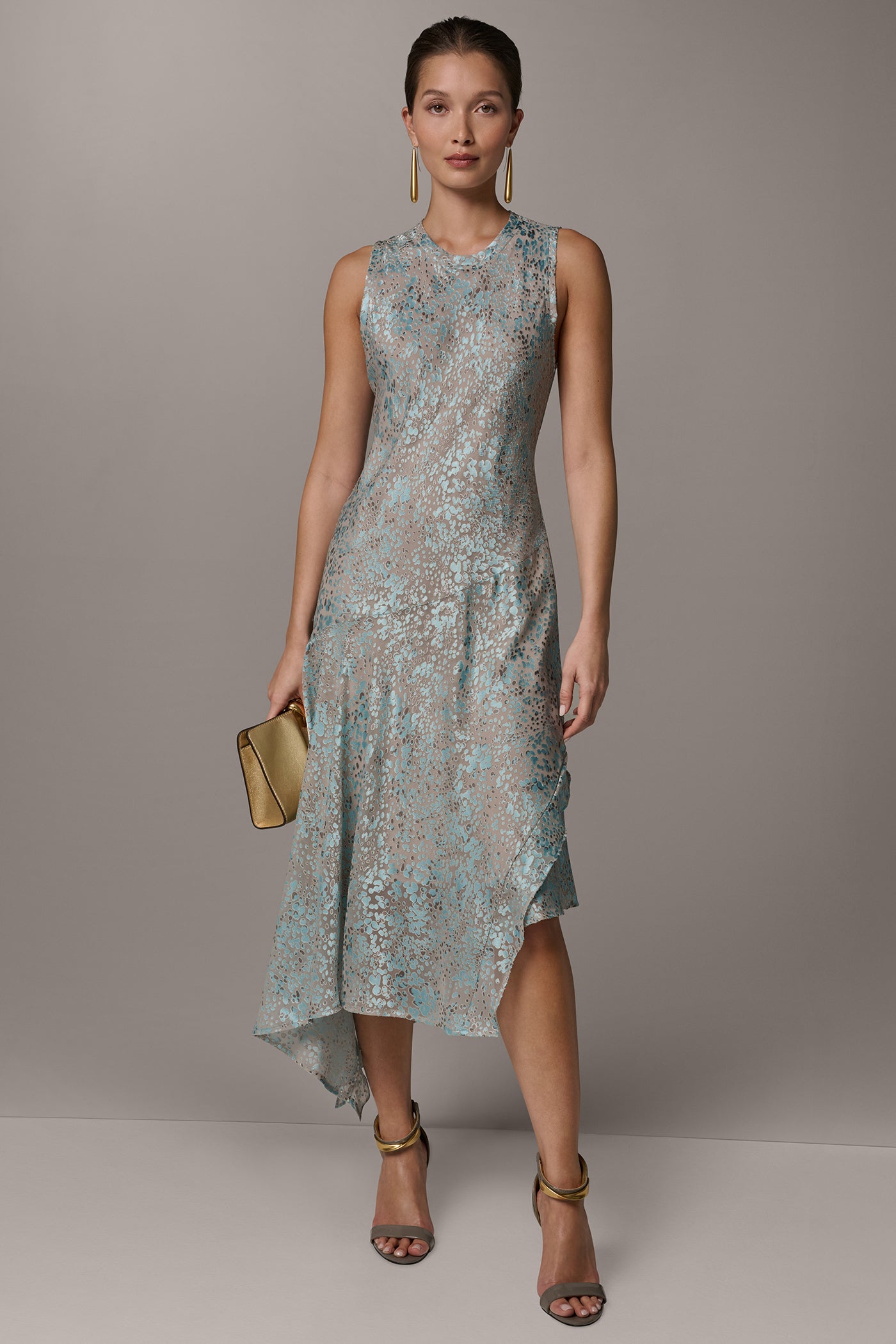 ASYMMETRIC BURNOUT MIDI FIT AND FLARE DRESS VIEW 6 | New clothing