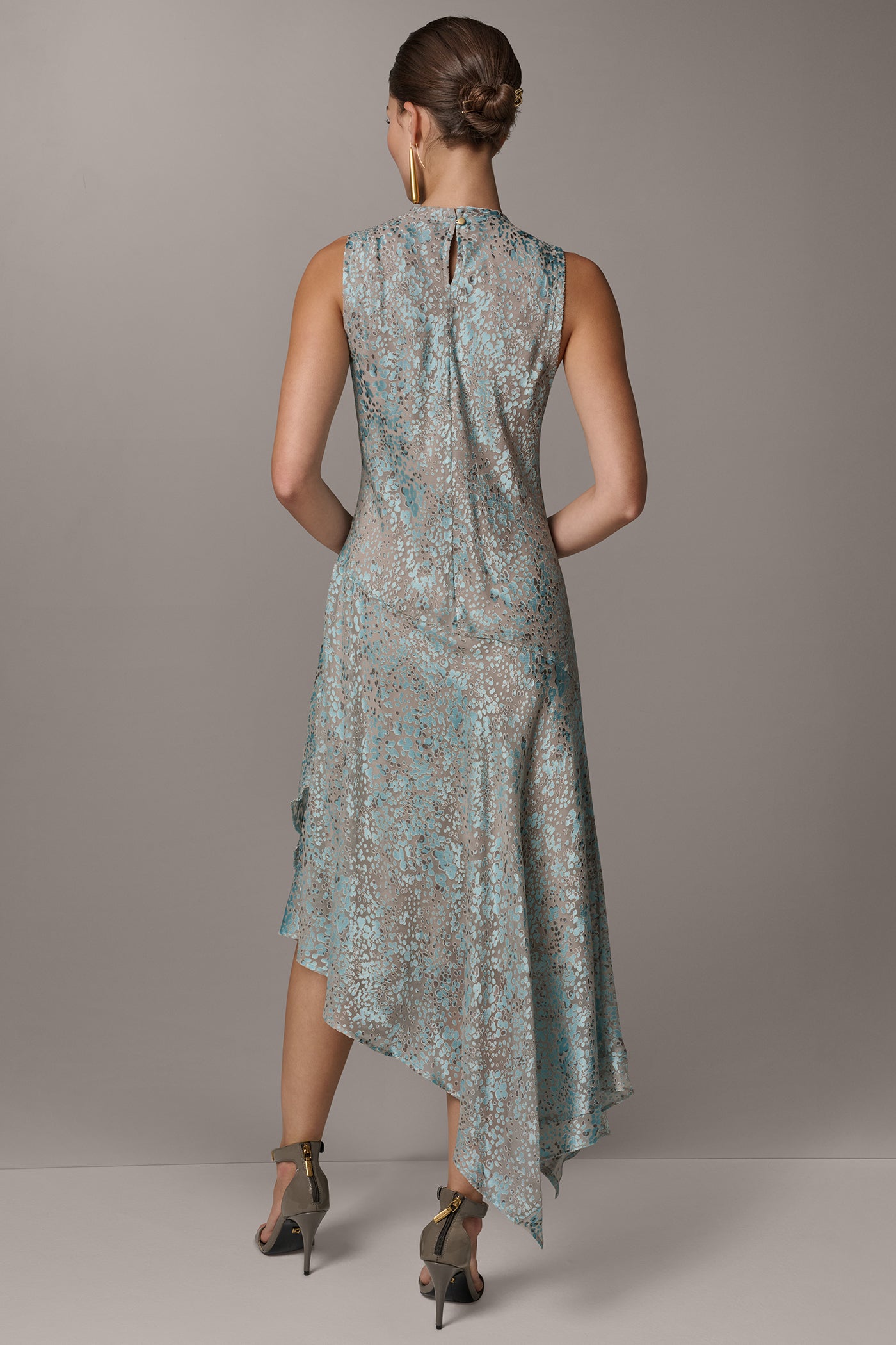 ASYMMETRIC BURNOUT MIDI FIT AND FLARE DRESS | View 2 | New clothing