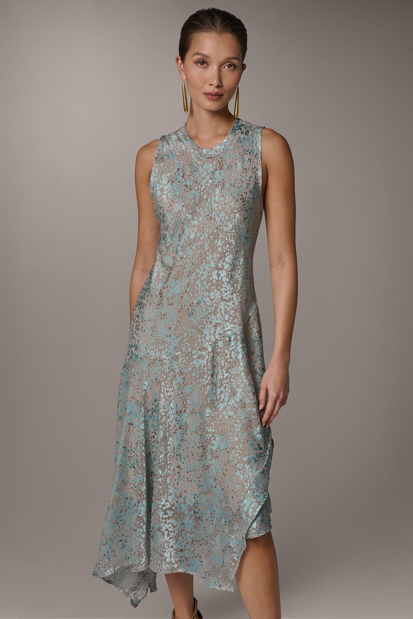 ASYMMETRIC BURNOUT MIDI FIT AND FLARE DRESS VIEW 7 | New clothing