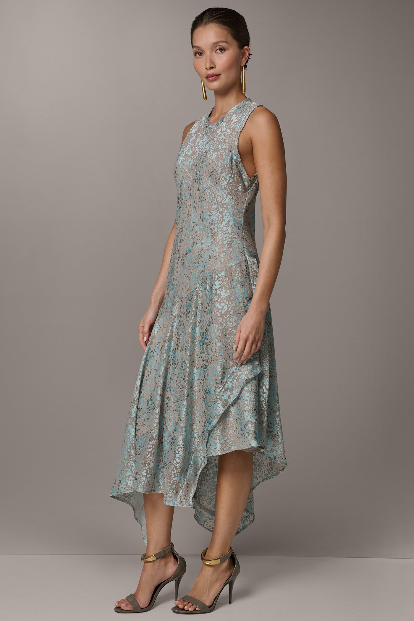 ASYMMETRIC BURNOUT MIDI FIT AND FLARE DRESS VIEW 3 | New clothing