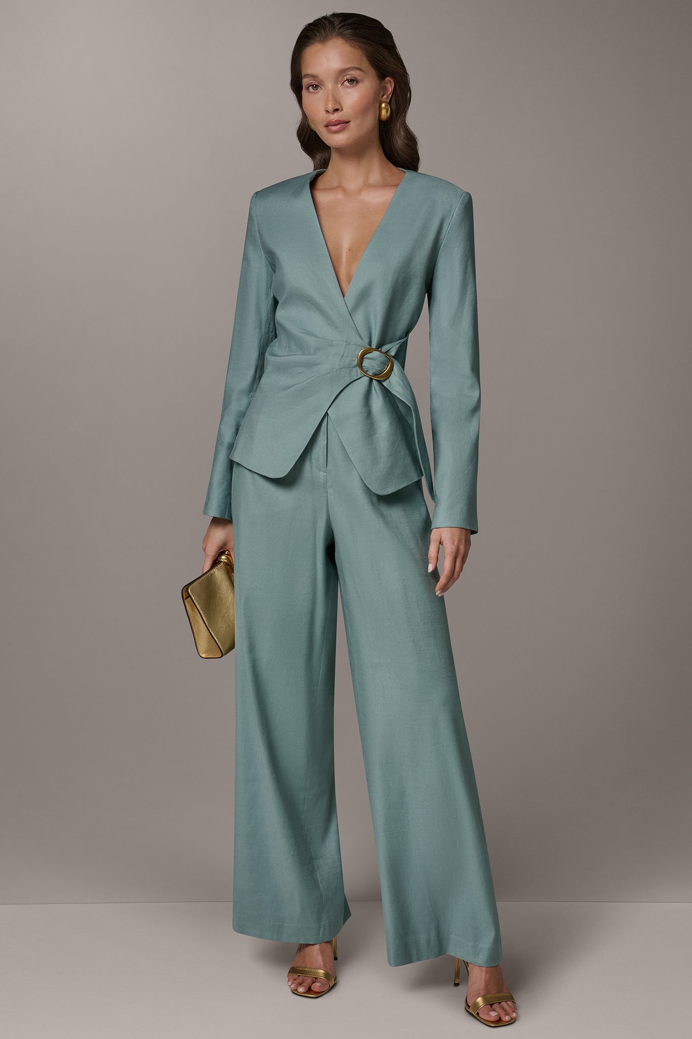 LINEN-BLEND WRAP-EFFECT BUCKLE JACKET VIEW 6 | New clothing