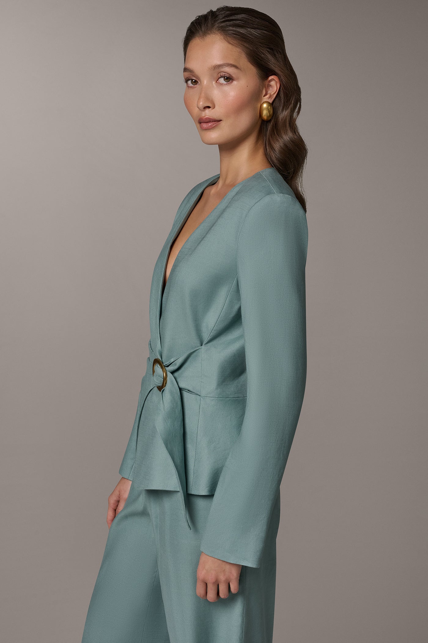 LINEN-BLEND WRAP-EFFECT BUCKLE JACKET VIEW 3 | New clothing